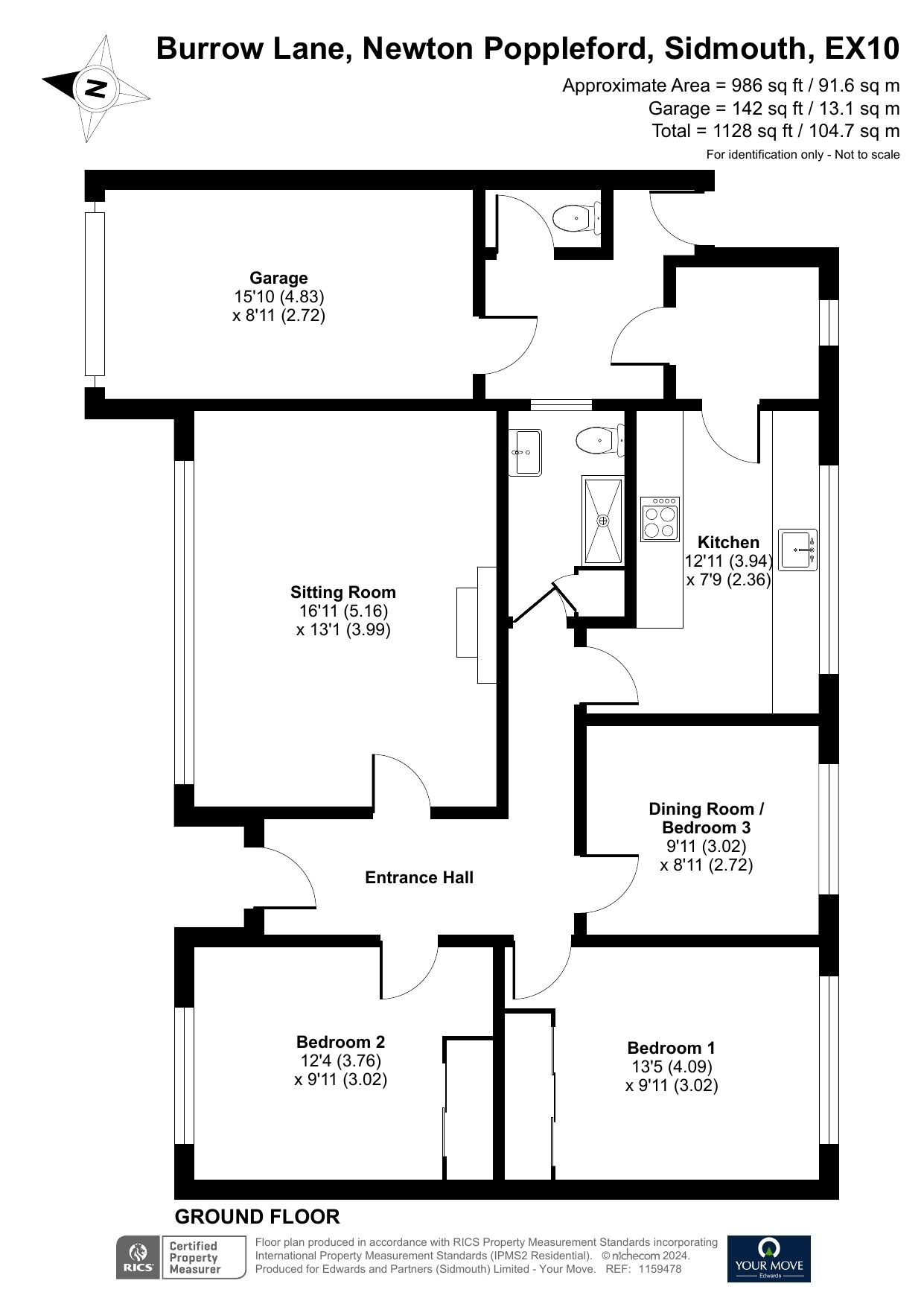 Floorplan of 3 bedroom Detached Bungalow for sale, Burrow Lane, Newton Poppleford, Devon, EX10
