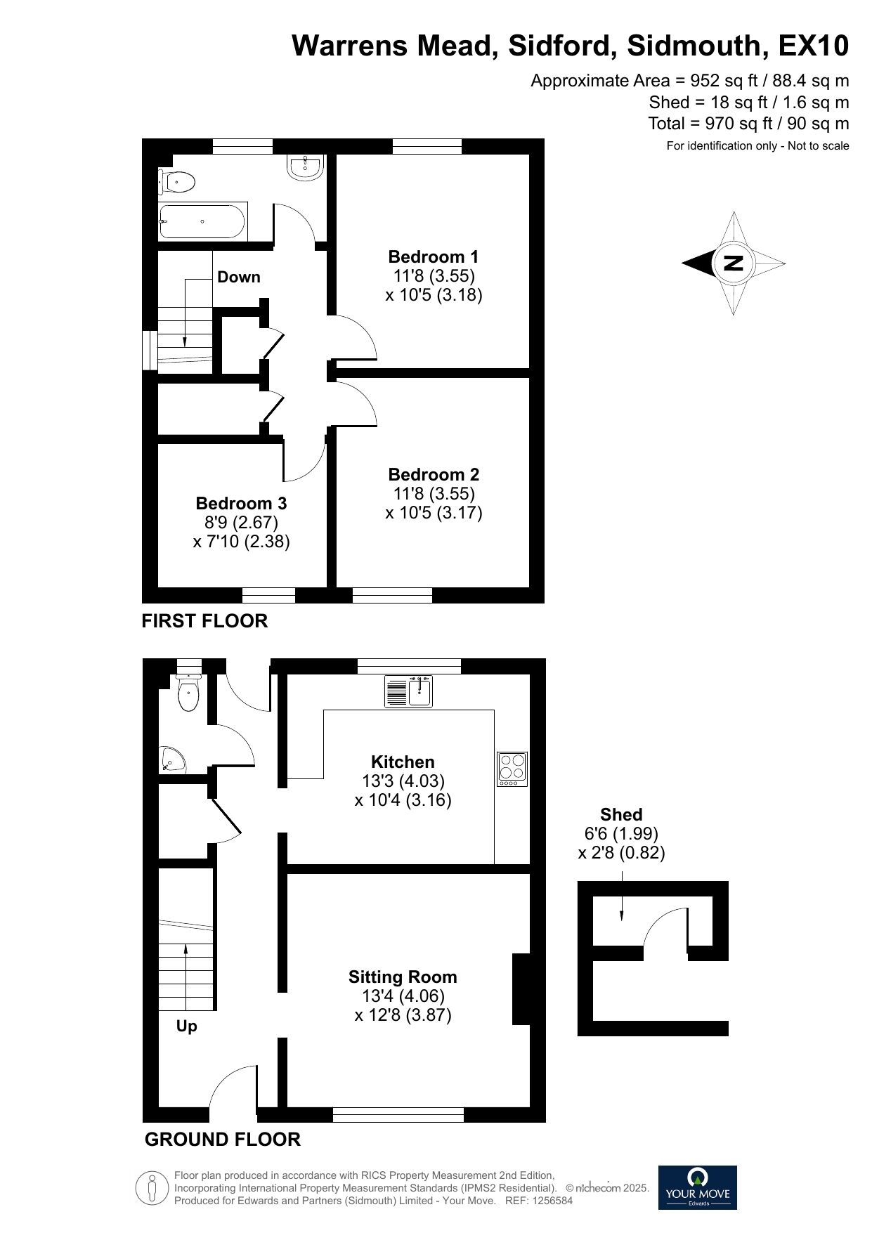 Floorplan of 3 bedroom End Terrace House for sale, Warrens Mead, Sidford, Devon, EX10