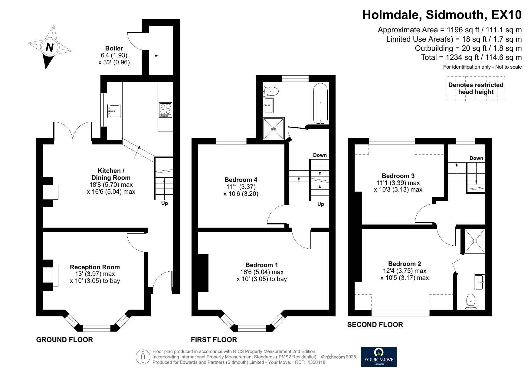 Floorplan of 4 bedroom End Terrace House for sale, Holmdale, Sidmouth, Devon, EX10