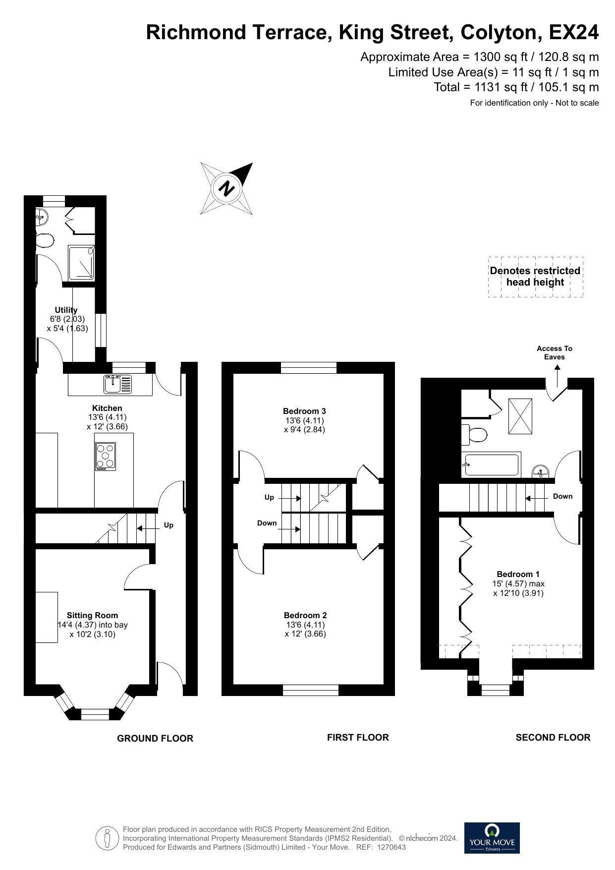 Floorplan of 3 bedroom Mid Terrace House for sale, Richmond Terrace, King Street, Devon, EX24