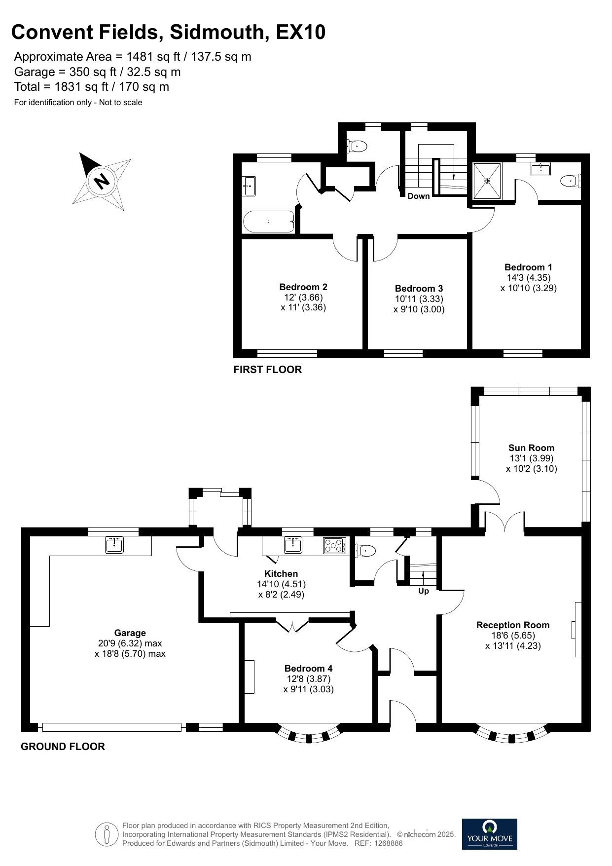 Floorplan of 4 bedroom Detached House for sale, Convent Fields, Sidmouth, Devon, EX10