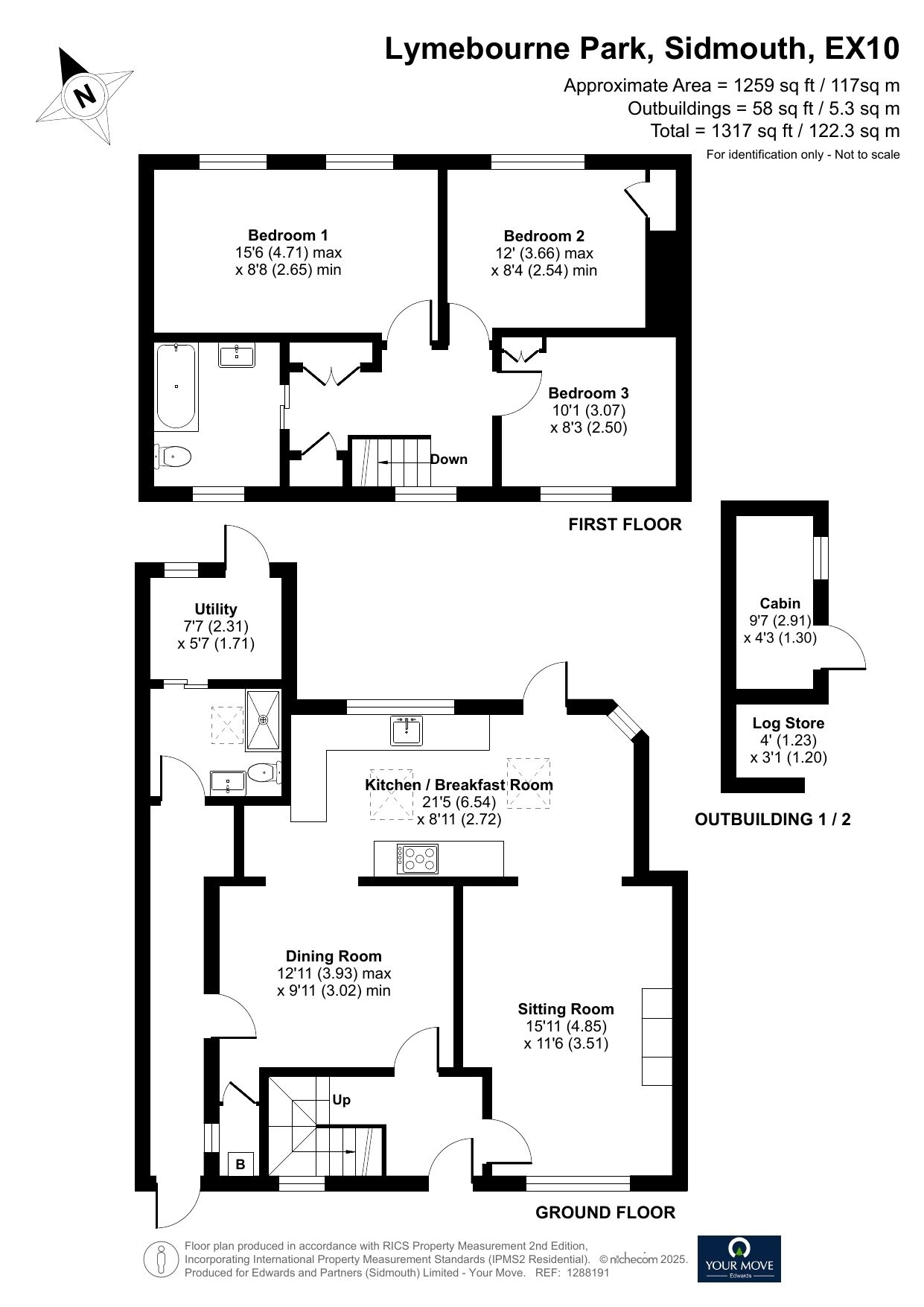 Floorplan of 3 bedroom Mid Terrace House for sale, Lymebourne Park, Sidmouth, Devon, EX10