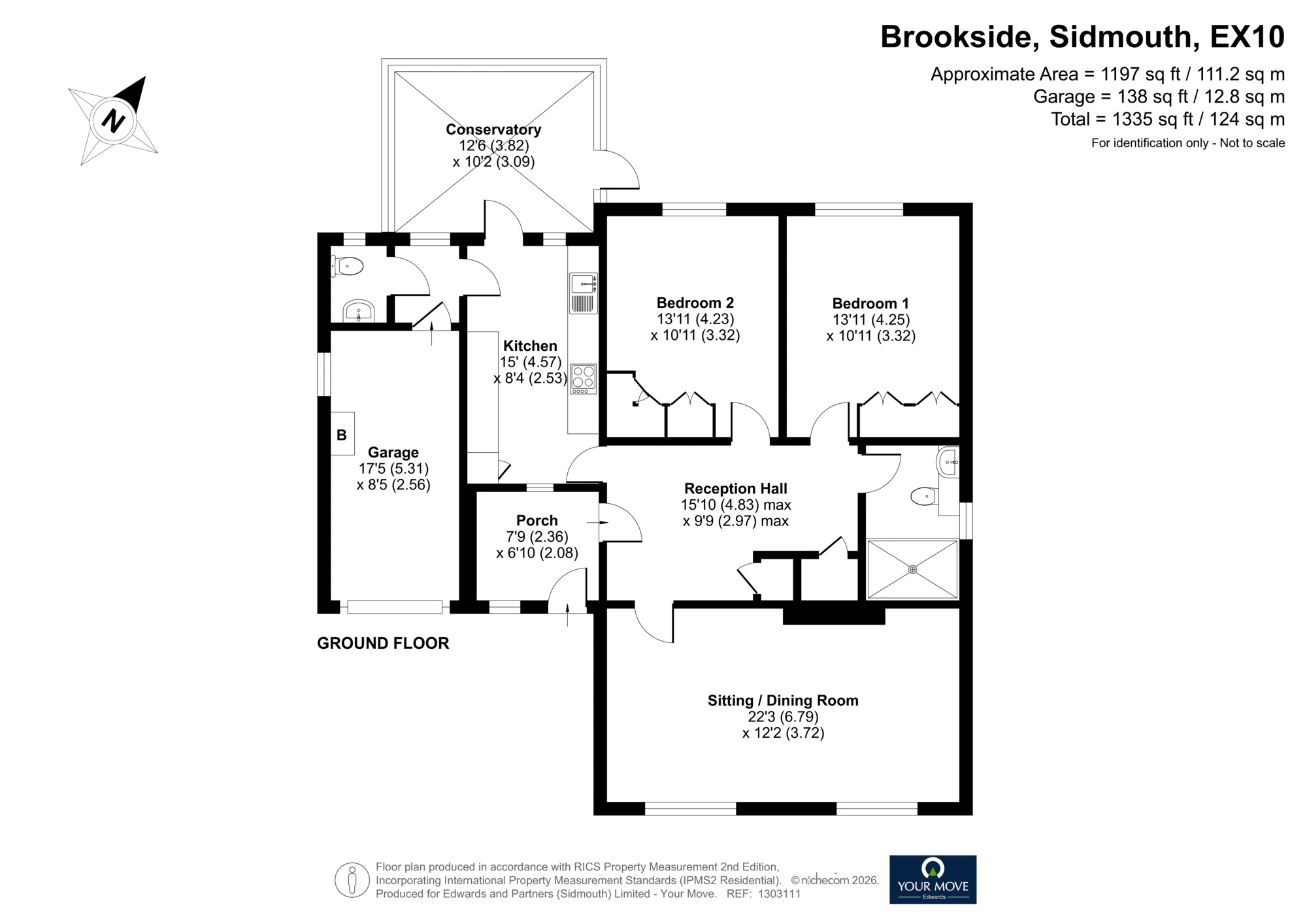 Floorplan of 2 bedroom Detached Bungalow for sale, Brookside, Sidmouth, Devon, EX10