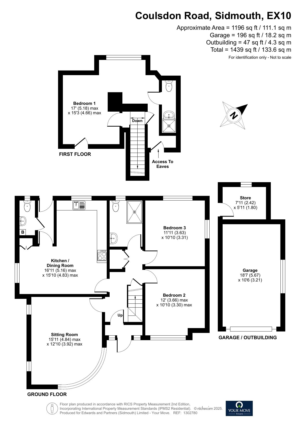 Floorplan of 3 bedroom Detached Bungalow for sale, Coulsdon Road, Sidmouth, Devon, EX10