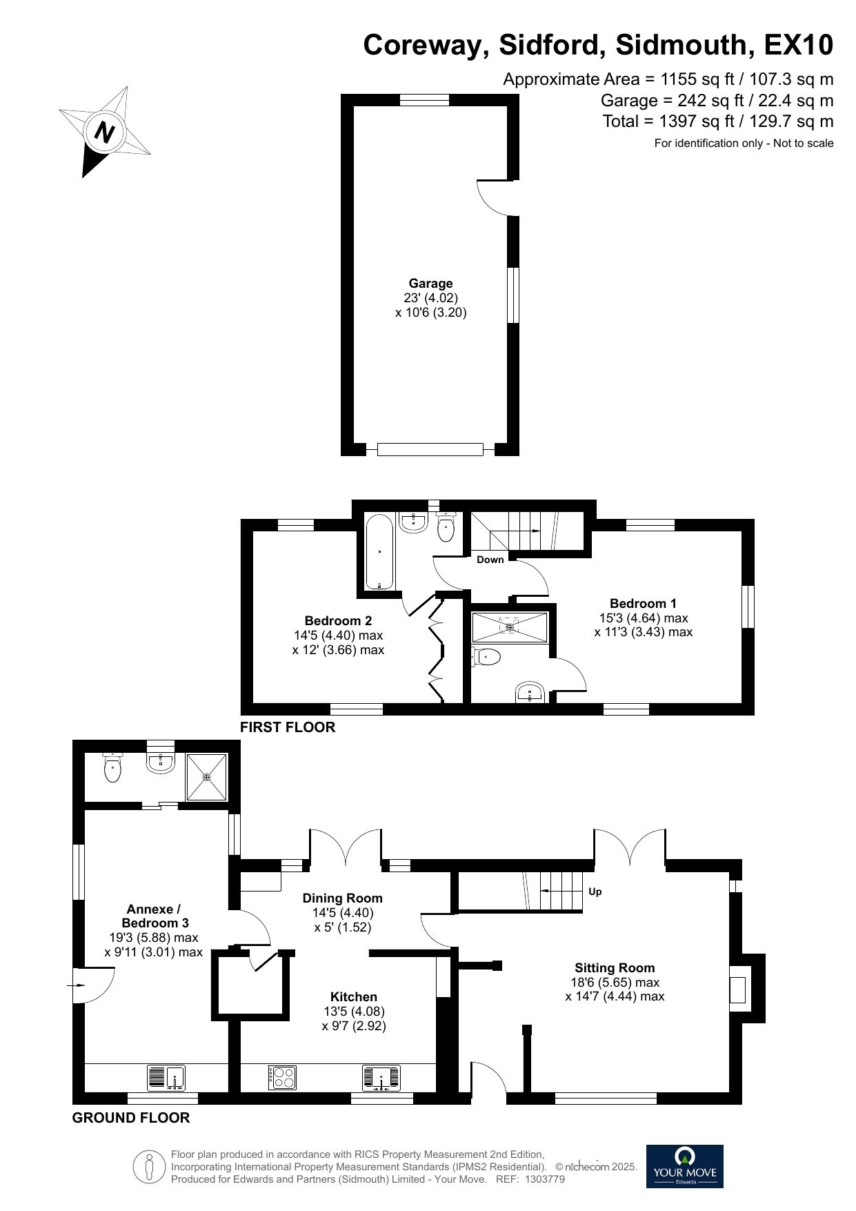 Floorplan of 3 bedroom Detached House for sale, Coreway, Sidford, Devon, EX10