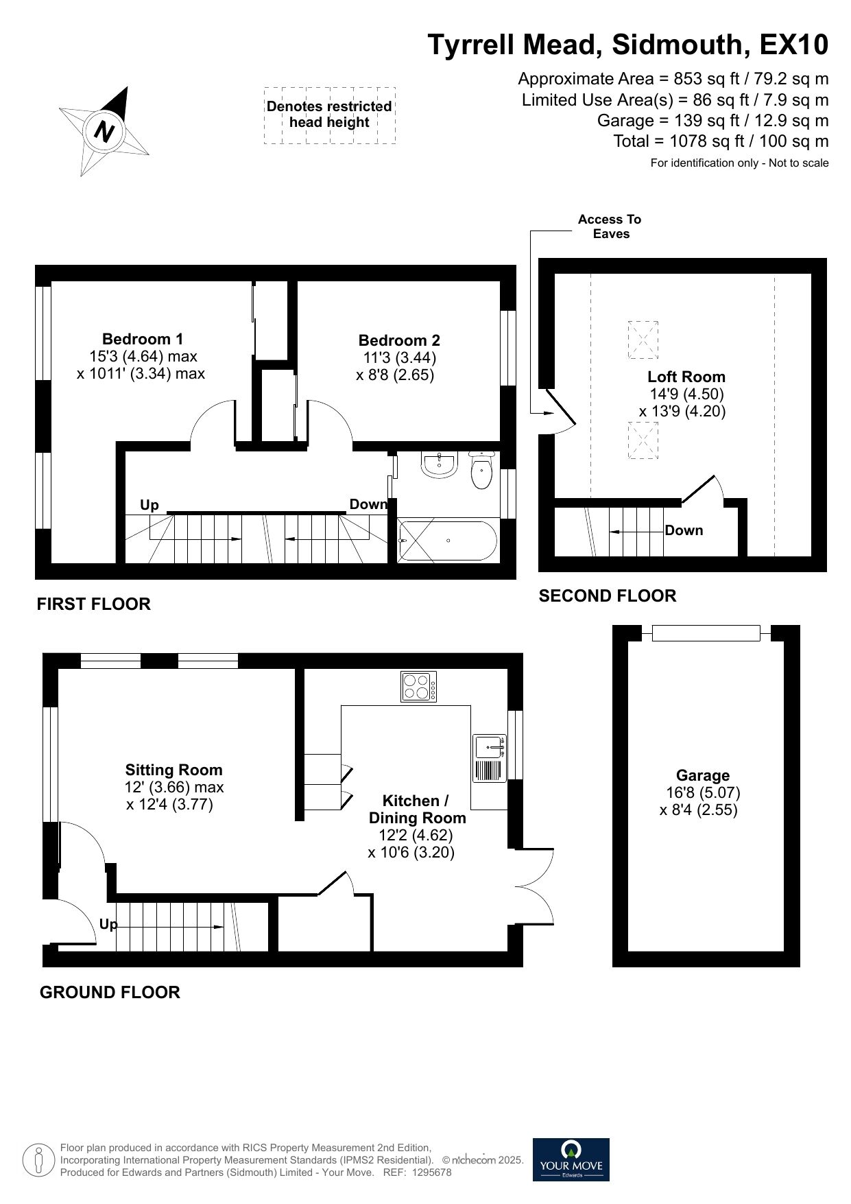 Floorplan of 2 bedroom End Terrace House for sale, Tyrrell Mead, Sidmouth, Devon, EX10
