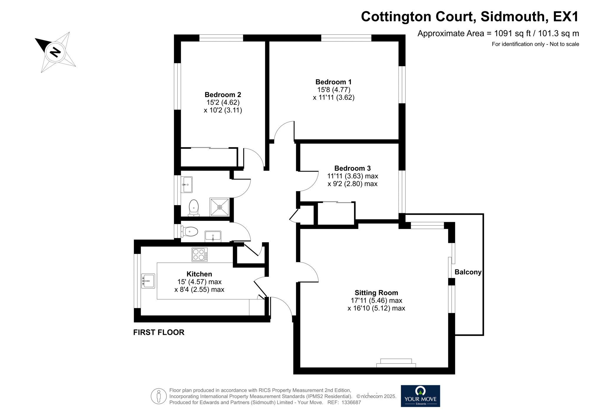 Floorplan of 3 bedroom  Flat for sale, Cottington Court, Sidmouth, Devon, EX10
