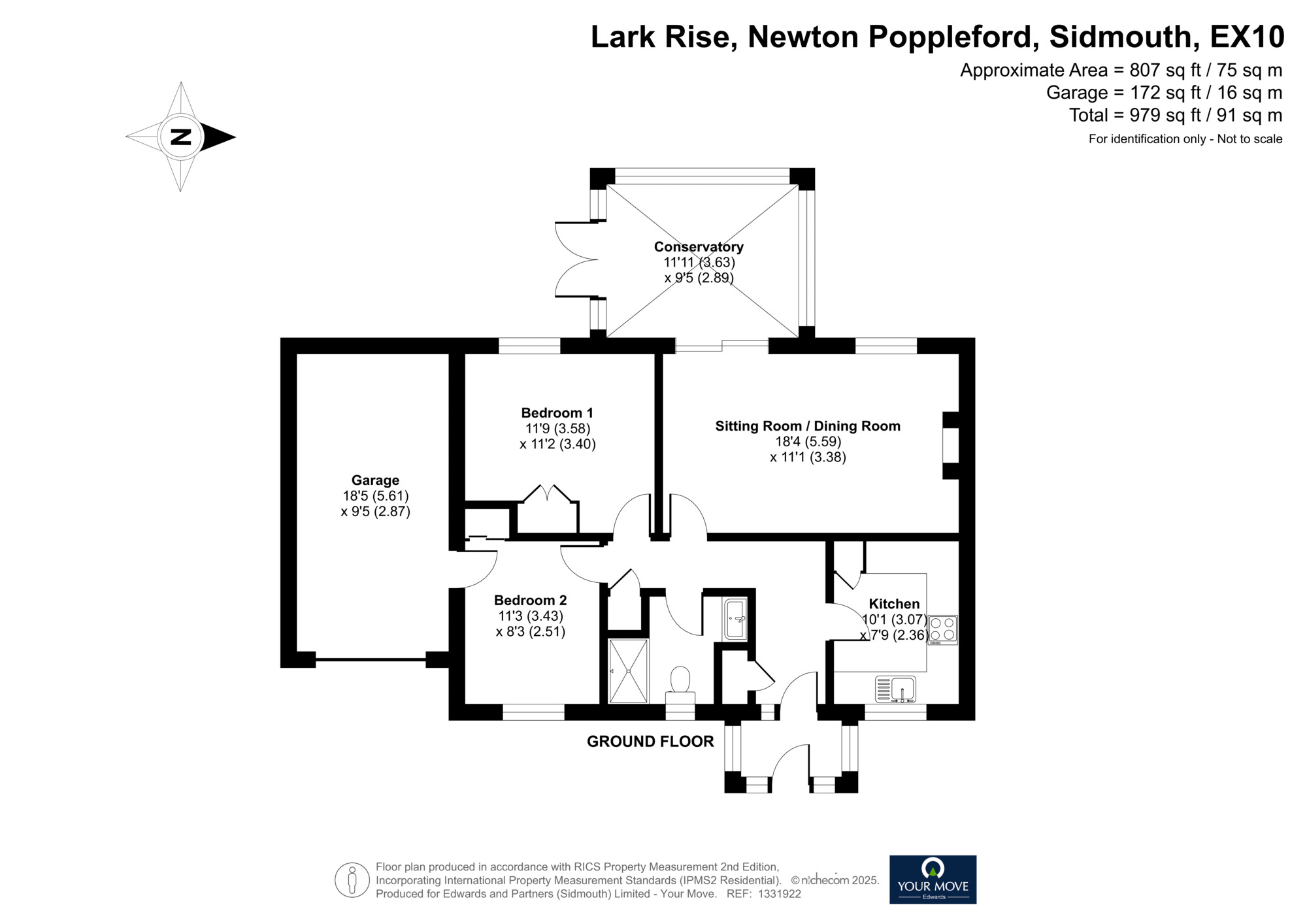 Floorplan of 2 bedroom Detached Bungalow for sale, Lark Rise, Newton Poppleford, Devon, EX10