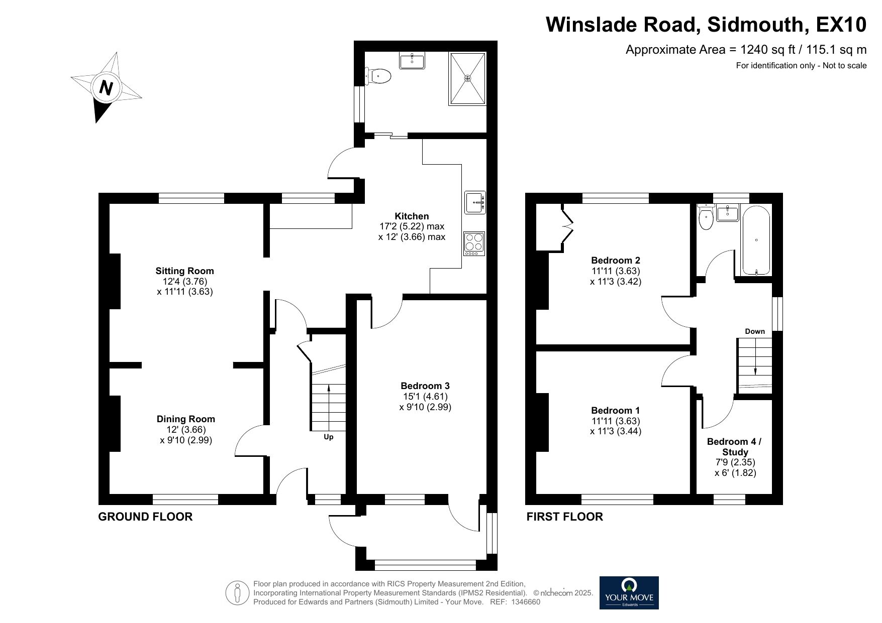 Floorplan of 4 bedroom End Terrace House for sale, Winslade Road, Sidmouth, Devon, EX10
