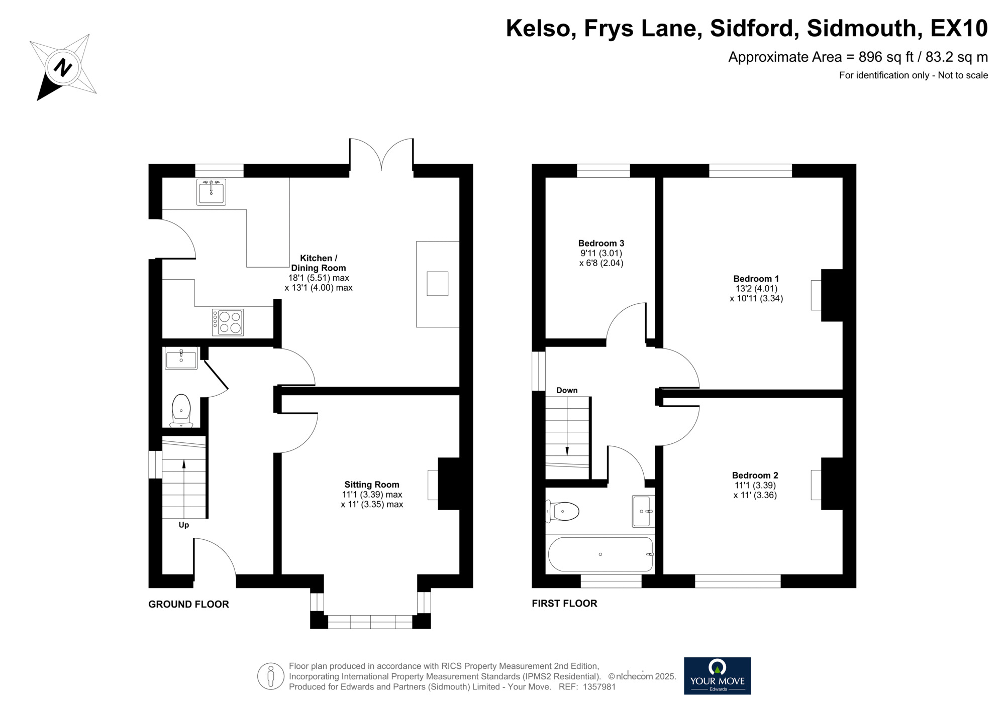 Floorplan of 3 bedroom Semi Detached House for sale, Frys Lane, Sidford, Devon, EX10