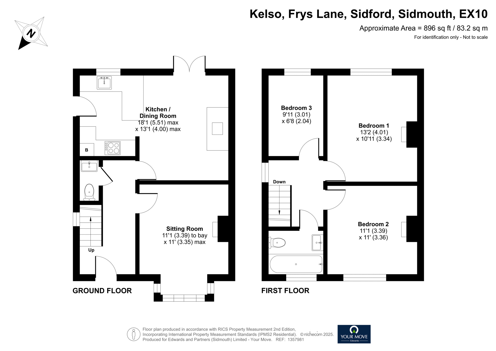 Floorplan of 3 bedroom Semi Detached House for sale, Frys Lane, Sidford, Devon, EX10