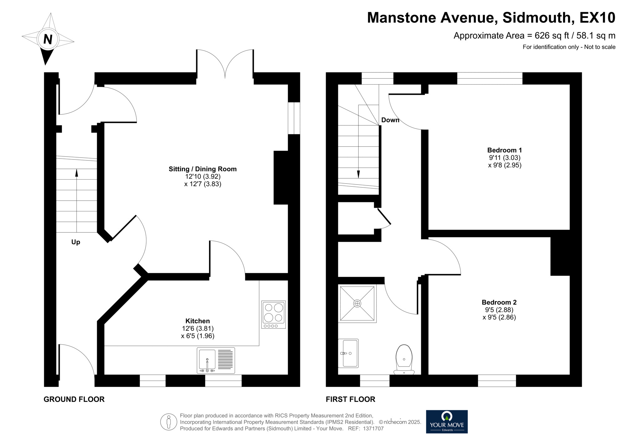 Floorplan of 2 bedroom End Terrace House for sale, Manstone Avenue, Sidmouth, Devon, EX10