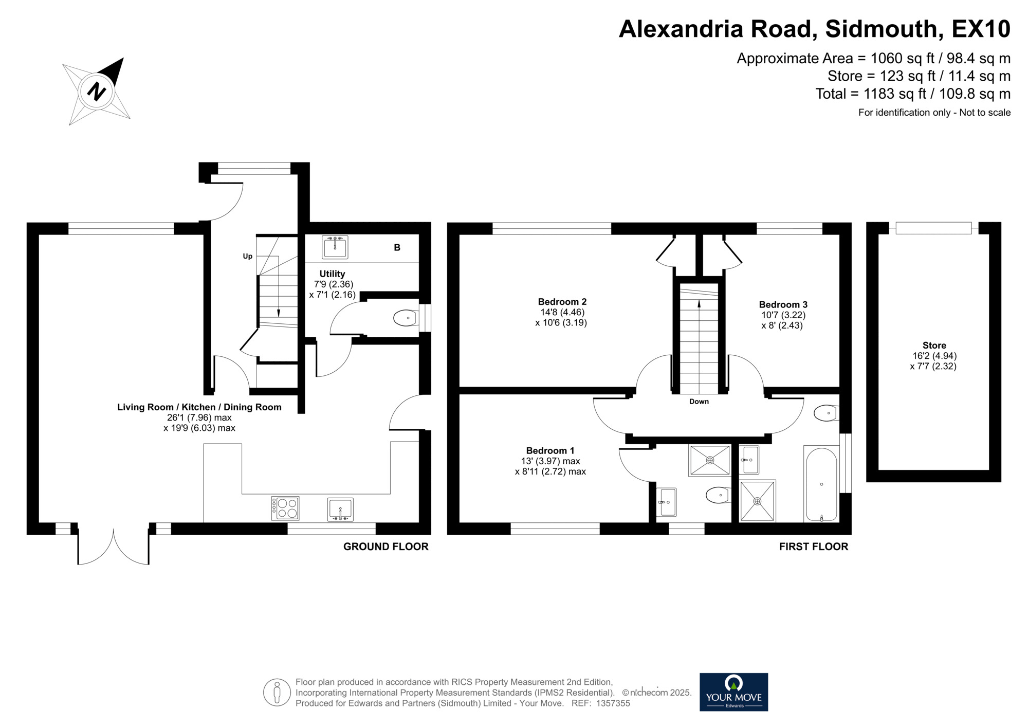 Floorplan of 3 bedroom Detached House for sale, Alexandria Road, Sidmouth, Devon, EX10