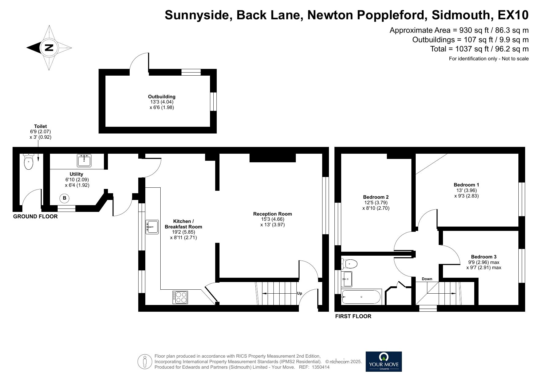 Floorplan of 3 bedroom Semi Detached House for sale, Sunnyside, Back Lane, Sidmouth, EX10