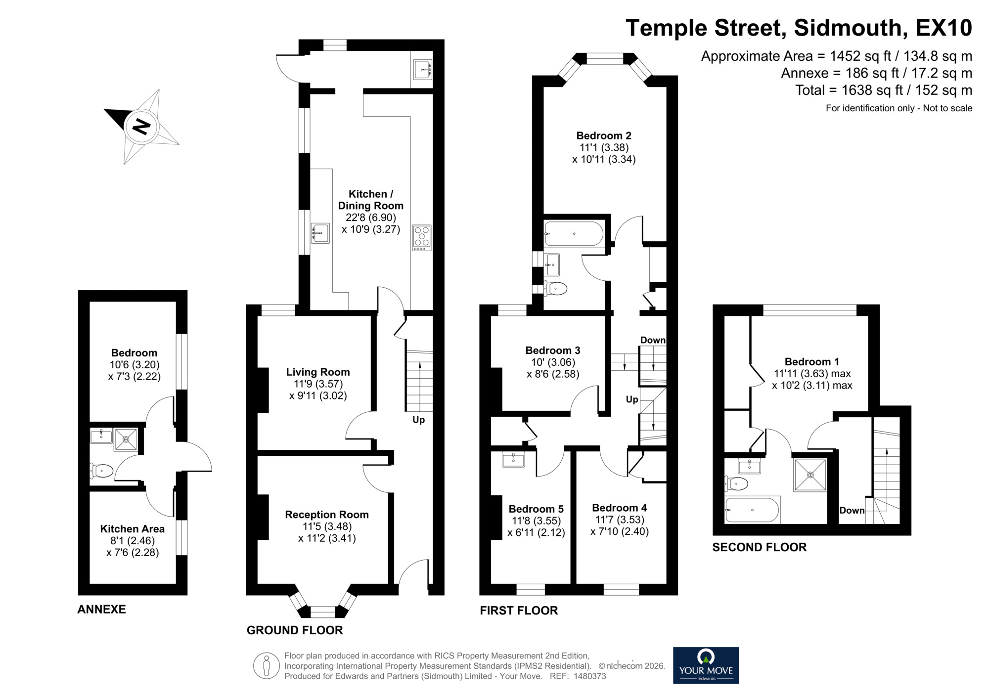 Floorplan of 5 bedroom Semi Detached House for sale, Temple Street, Sidmouth, Devon, EX10