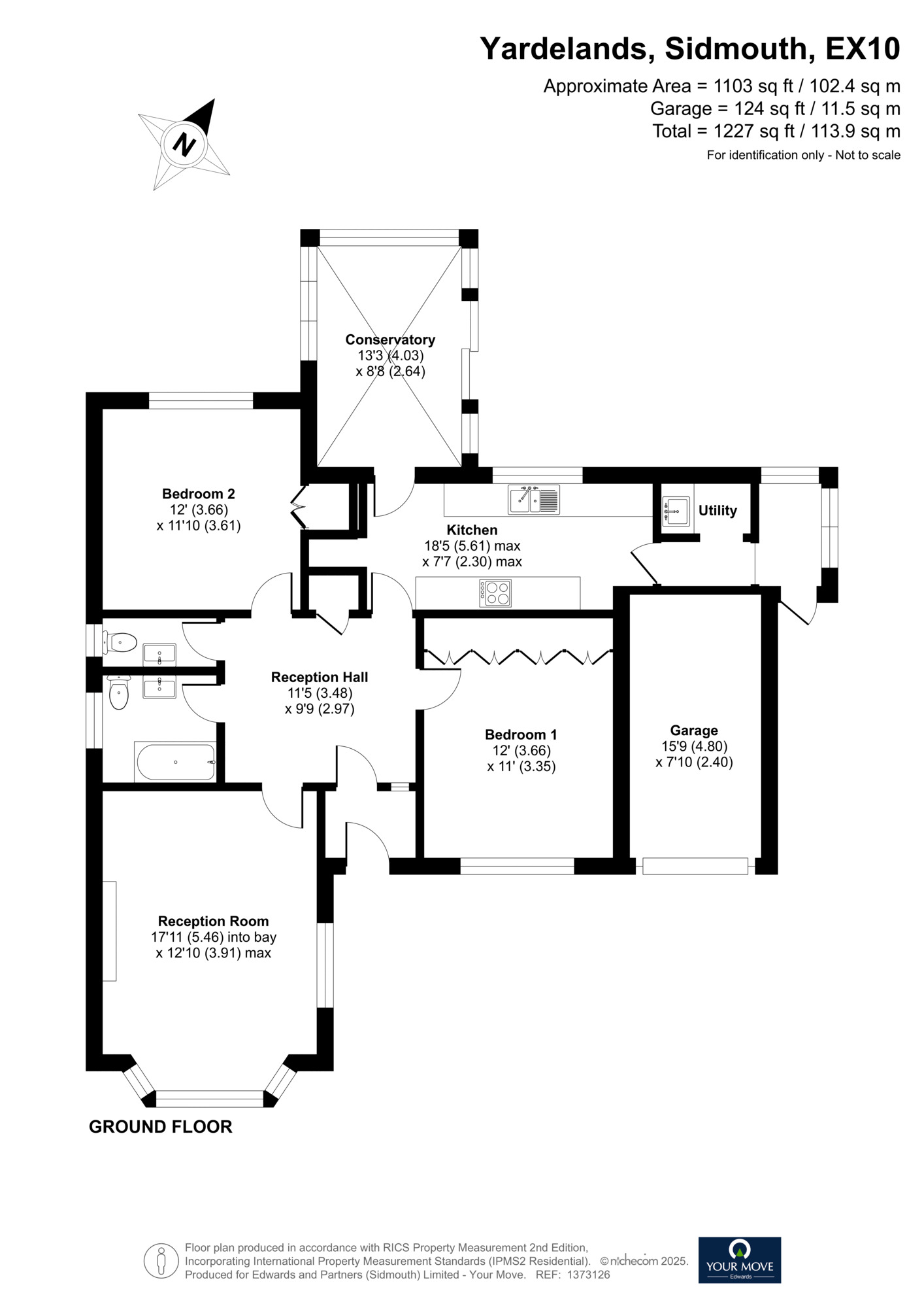 Floorplan of 2 bedroom Detached Bungalow for sale, Yardelands, Sidmouth, Devon, EX10