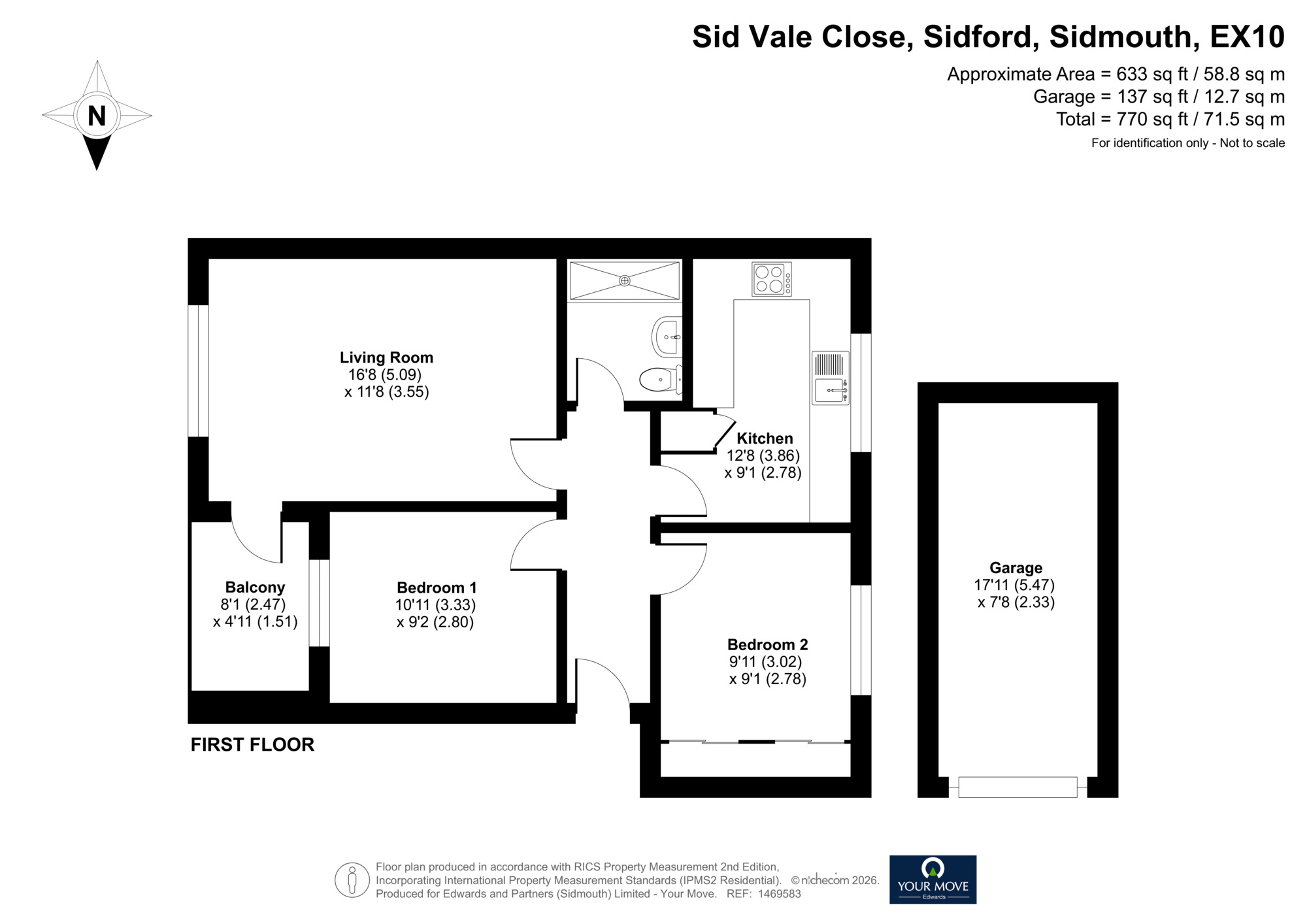 Floorplan of 2 bedroom Flat for sale, Sid Vale Close, Sidford, Devon, EX10