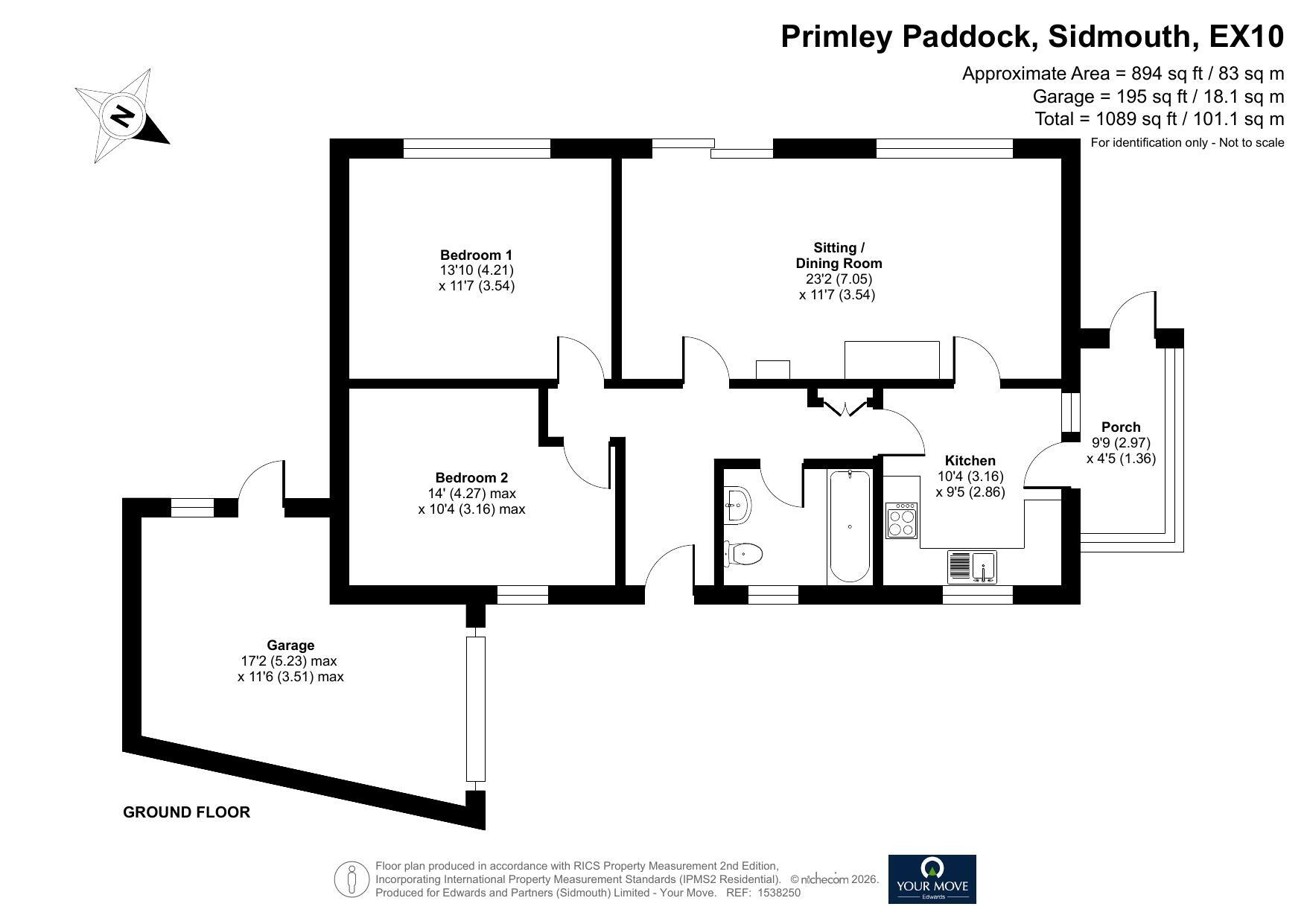 Floorplan of 2 bedroom Detached Bungalow for sale, Primley Paddock, Sidmouth, Devon, EX10