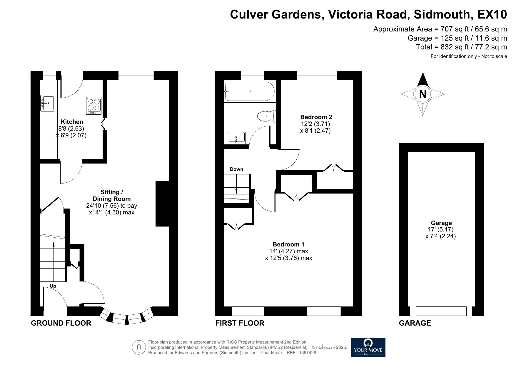 Floorplan of 2 bedroom Mid Terrace House for sale, Culver Gardens, Victoria Road, Devon, EX10