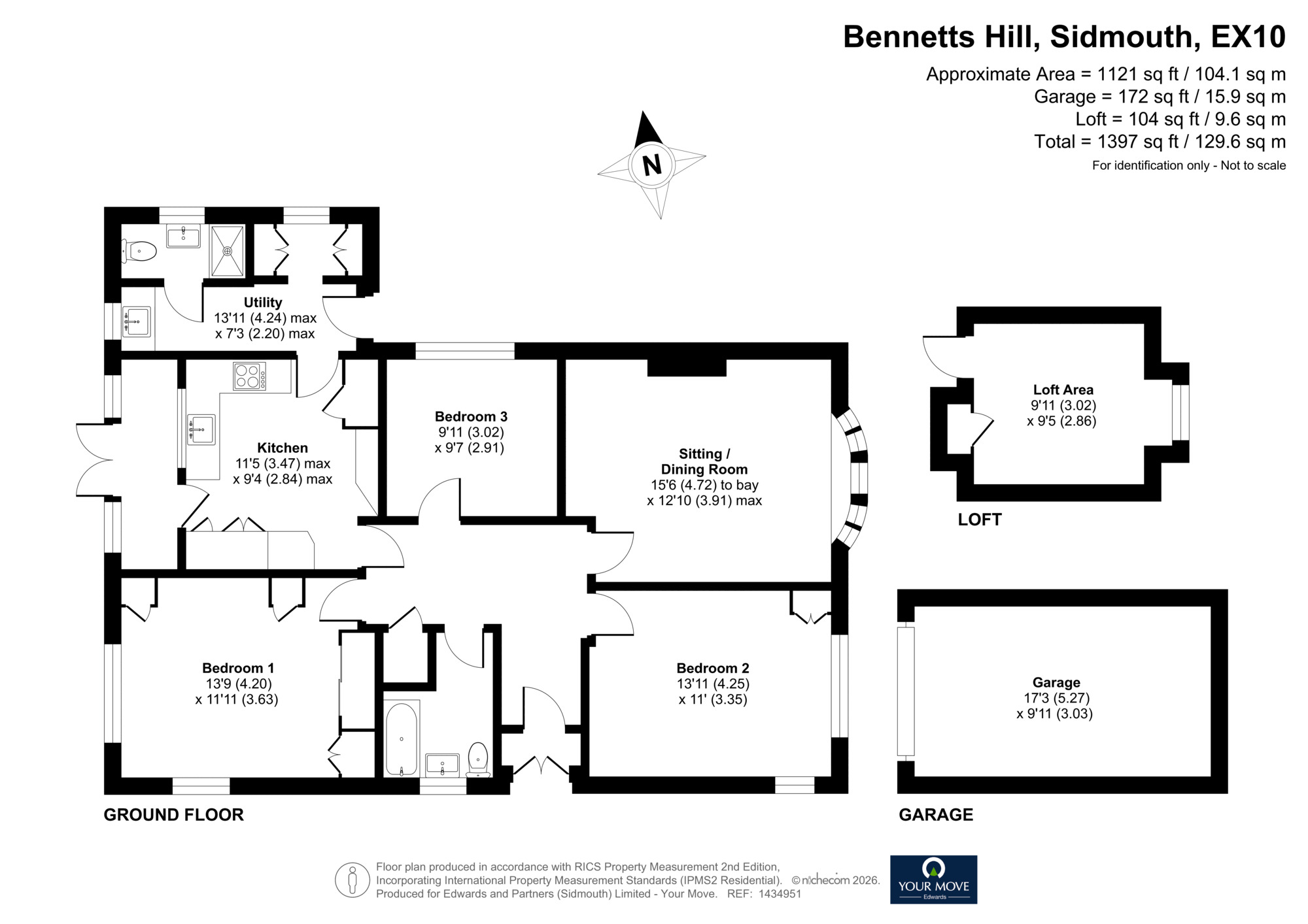 Floorplan of 3 bedroom Detached Bungalow for sale, Bennetts Hill, Sidmouth, Devon, EX10