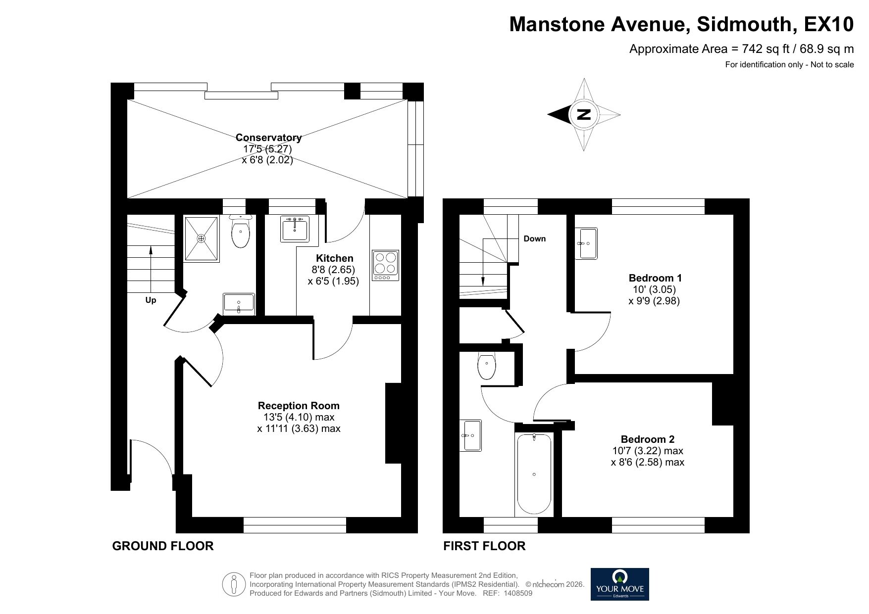 Floorplan of 2 bedroom End Terrace House for sale, Manstone Avenue, Sidmouth, Devon, EX10