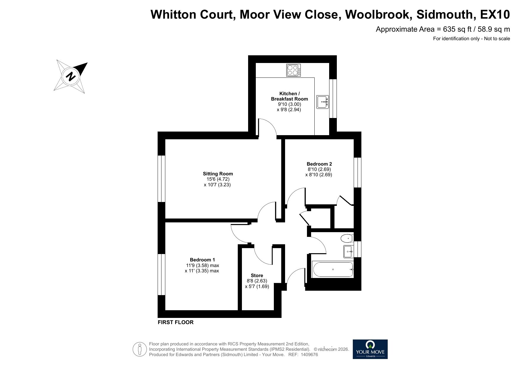 Floorplan of 2 bedroom Flat for sale, Moor View Close, Woolbrook, Devon, EX10