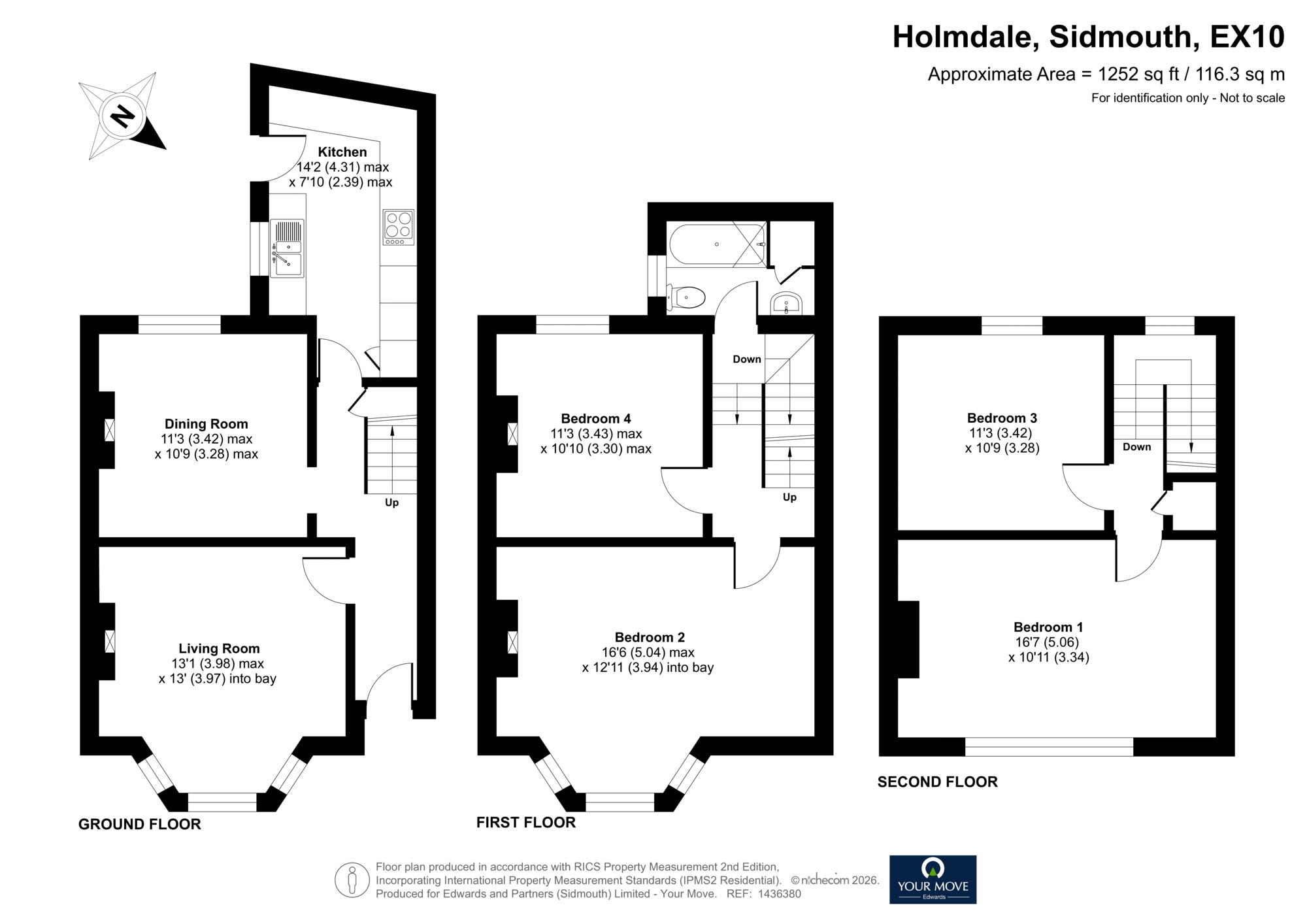 Floorplan of 4 bedroom Mid Terrace House for sale, Holmdale, Sidmouth, Devon, EX10