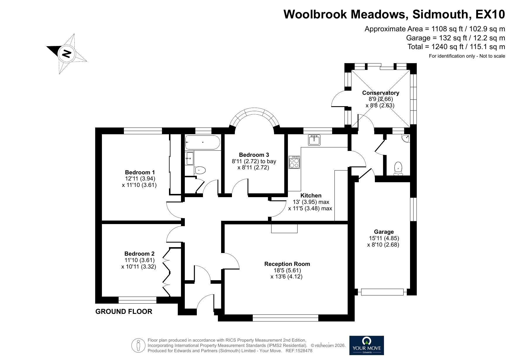 Floorplan of 1 bedroom Detached Bungalow for sale, Woolbrook Meadows, Sidmouth, Devon, EX10