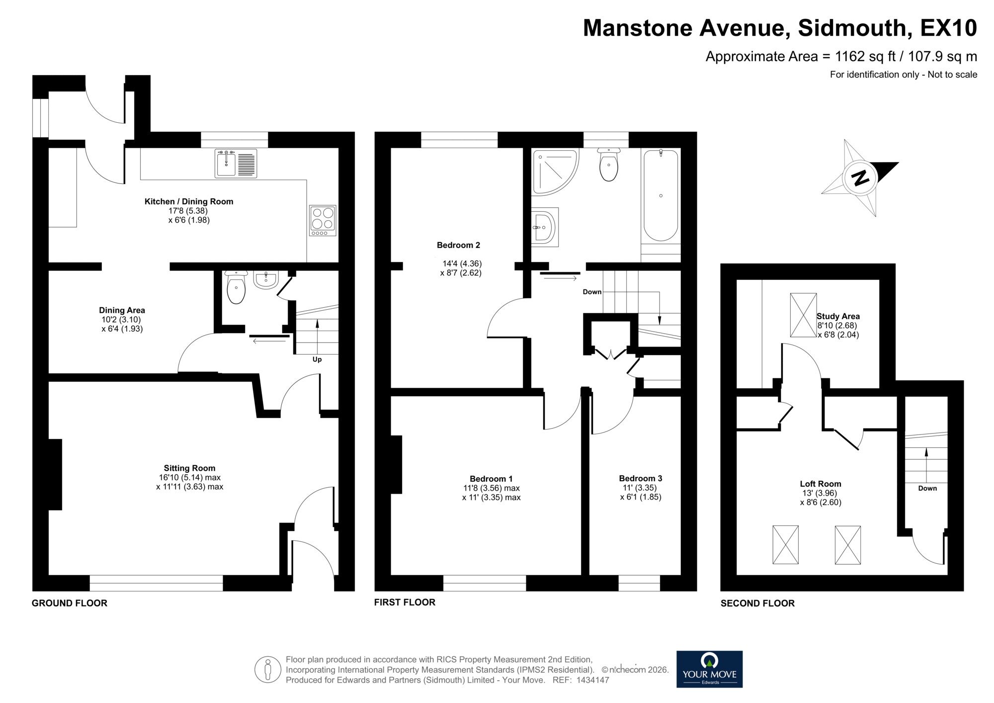 Floorplan of 3 bedroom End Terrace House for sale, Manstone Avenue, Sidmouth, Devon, EX10