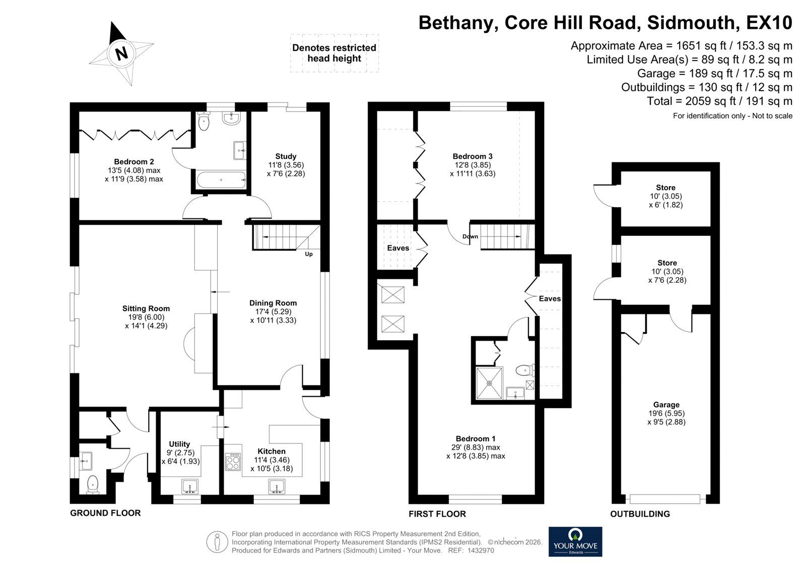 Floorplan of 3 bedroom Detached Bungalow for sale, Core Hill Road, Sidmouth, Devon, EX10