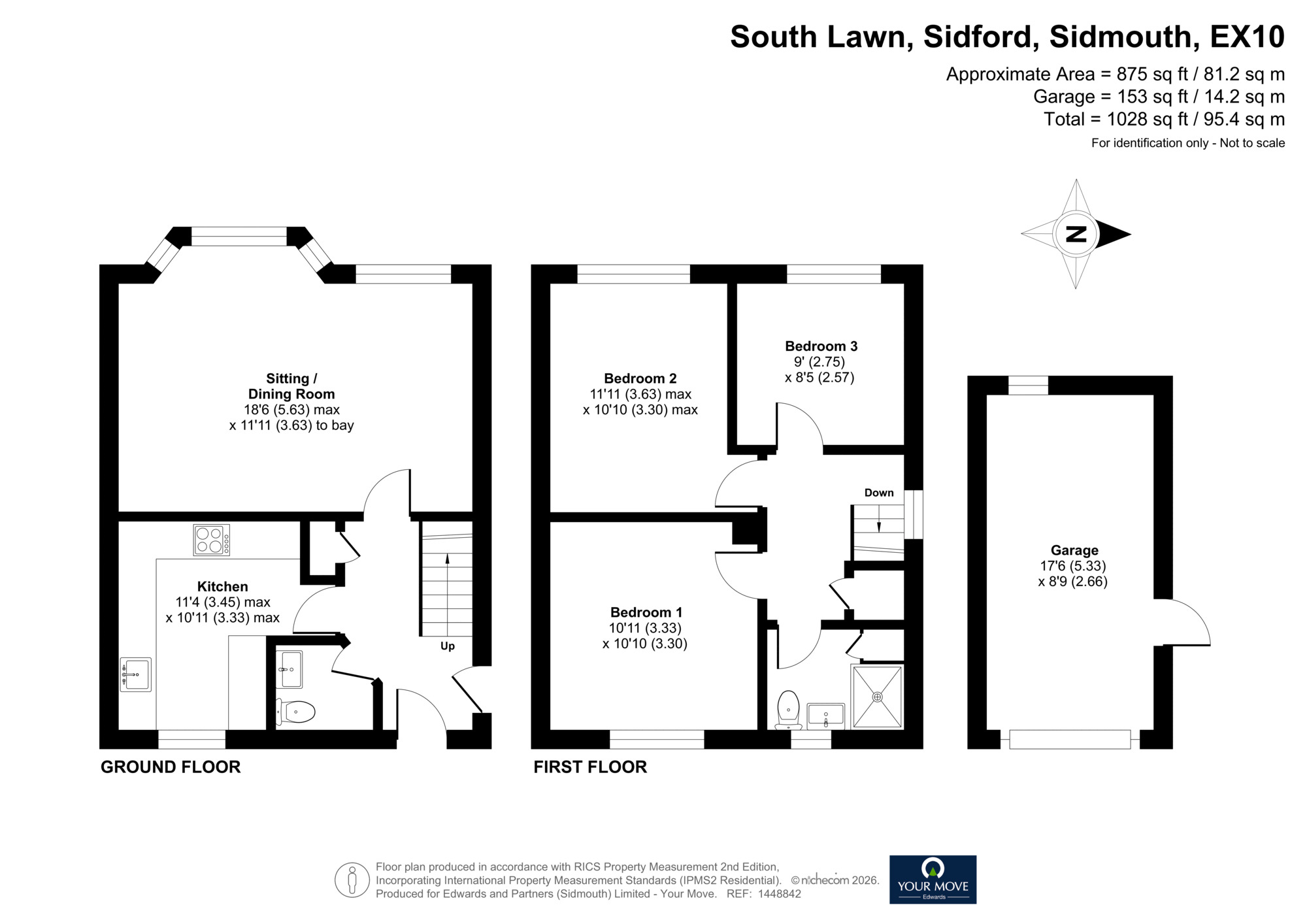 Floorplan of 3 bedroom End Terrace House for sale, South Lawn, Sidford, Devon, EX10