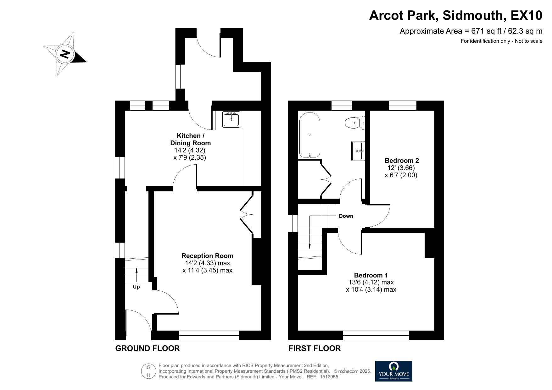 Floorplan of 2 bedroom End Terrace House for sale, Arcot Park, Sidmouth, Devon, EX10