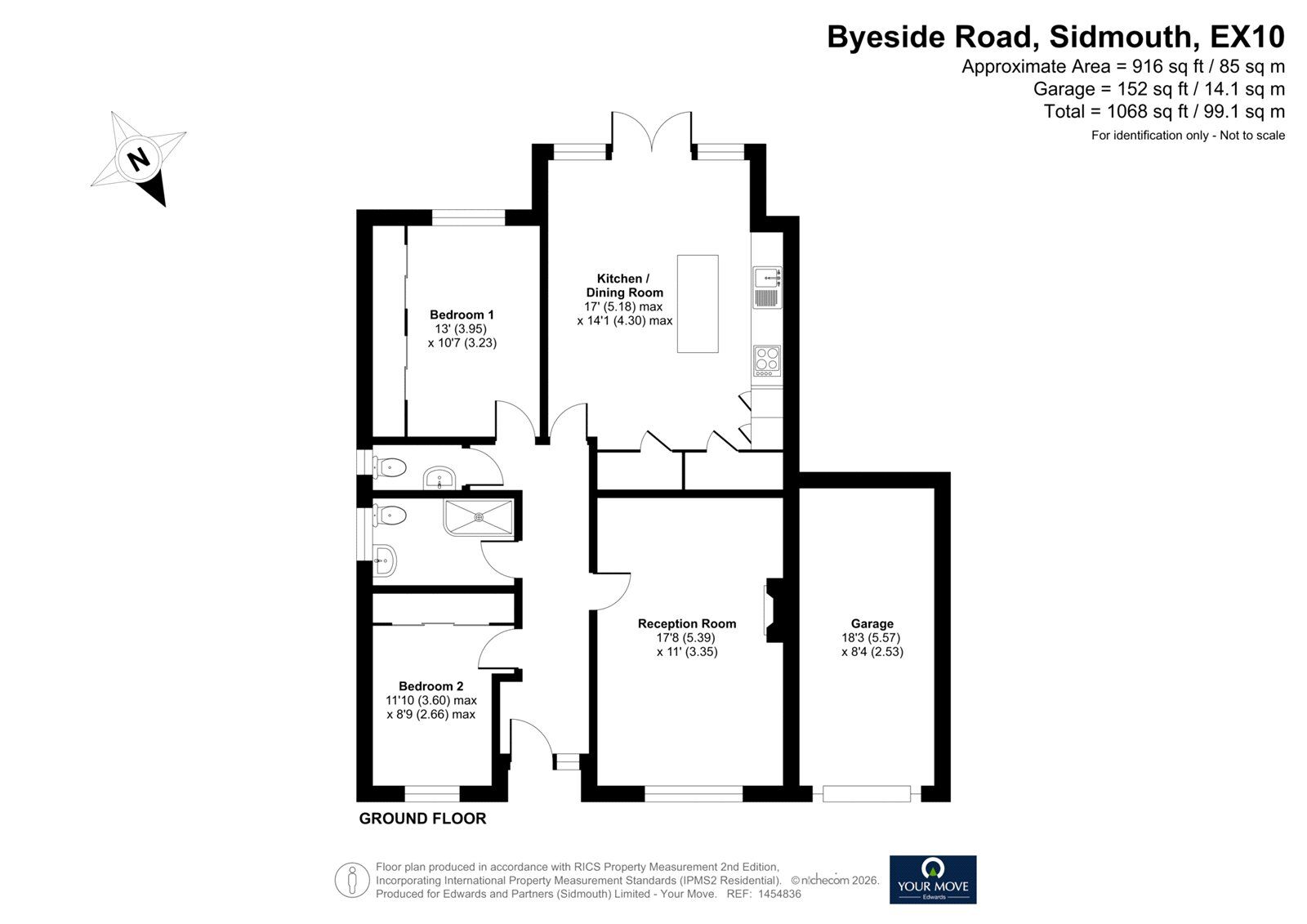 Floorplan of 2 bedroom Detached Bungalow for sale, Byeside Road, Sidmouth, Devon, EX10