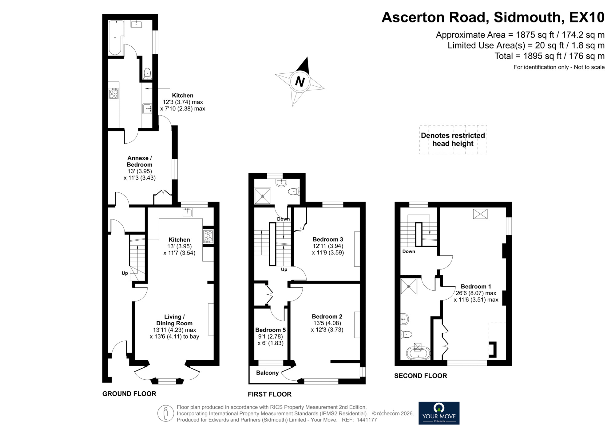 Floorplan of 4 bedroom Semi Detached House for sale, Ascerton Road, Sidmouth, Devon, EX10