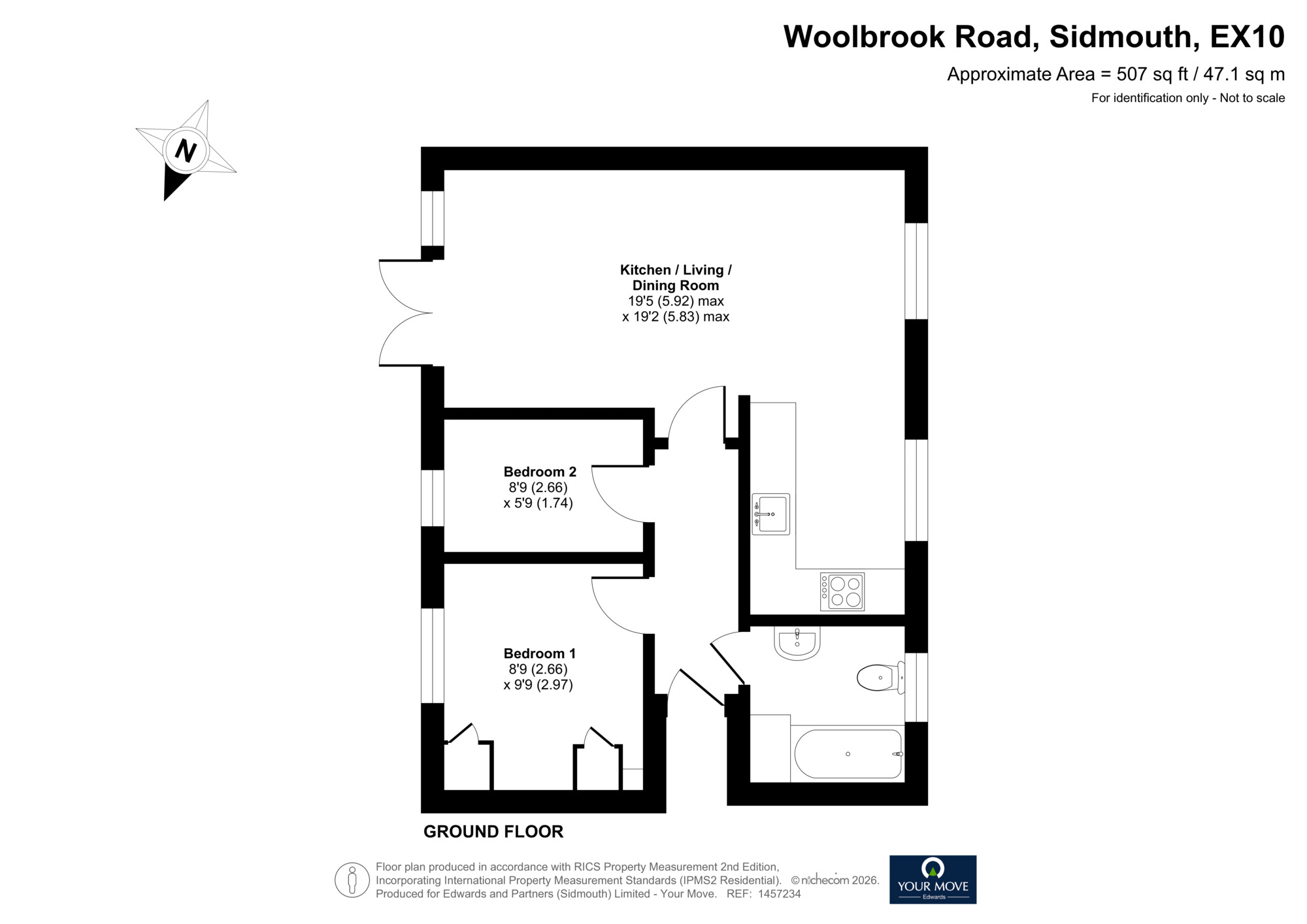 Floorplan of 2 bedroom Flat for sale, Woolbrook Road, Sidmouth, Devon, EX10