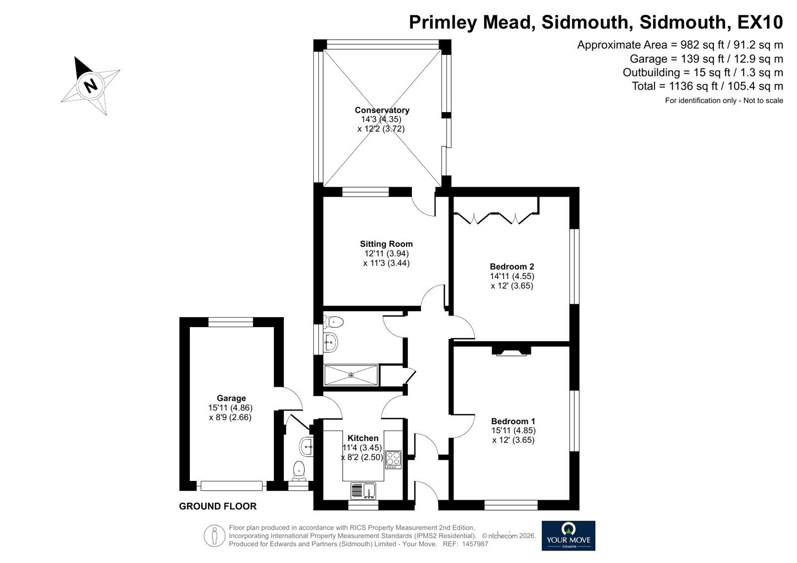 Floorplan of 2 bedroom Link Detached Bungalow for sale, Primley Mead, Sidmouth, Devon, EX10