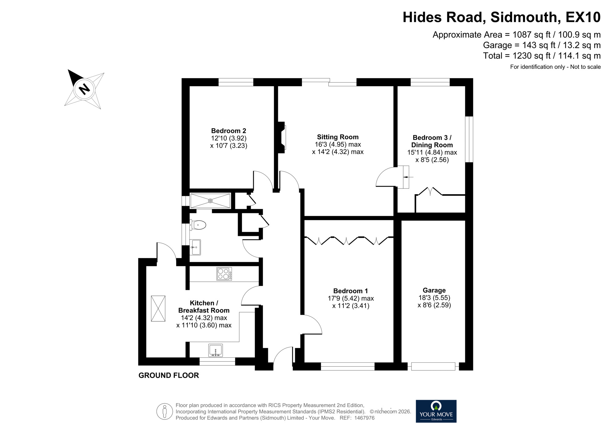 Floorplan of 3 bedroom Detached Bungalow for sale, Hides Road, Sidmouth, Devon, EX10