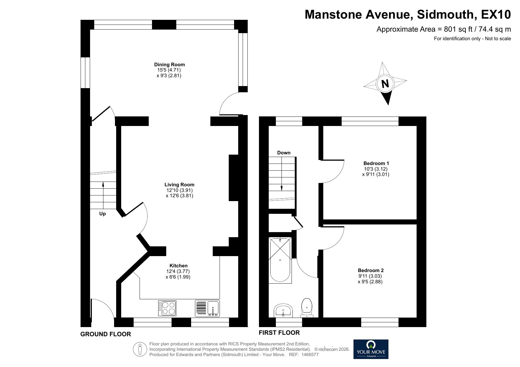 Floorplan of 2 bedroom End Terrace House for sale, Manstone Avenue, Sidmouth, Devon, EX10
