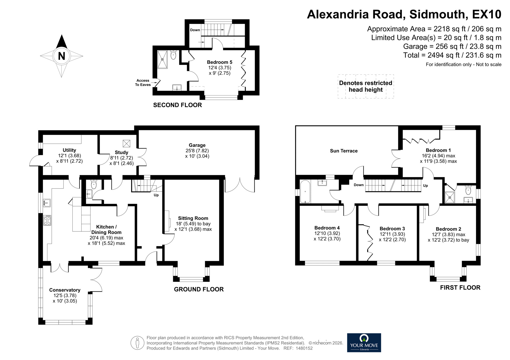 Floorplan of 5 bedroom Detached House for sale, Alexandria Road, Sidmouth, Devon, EX10