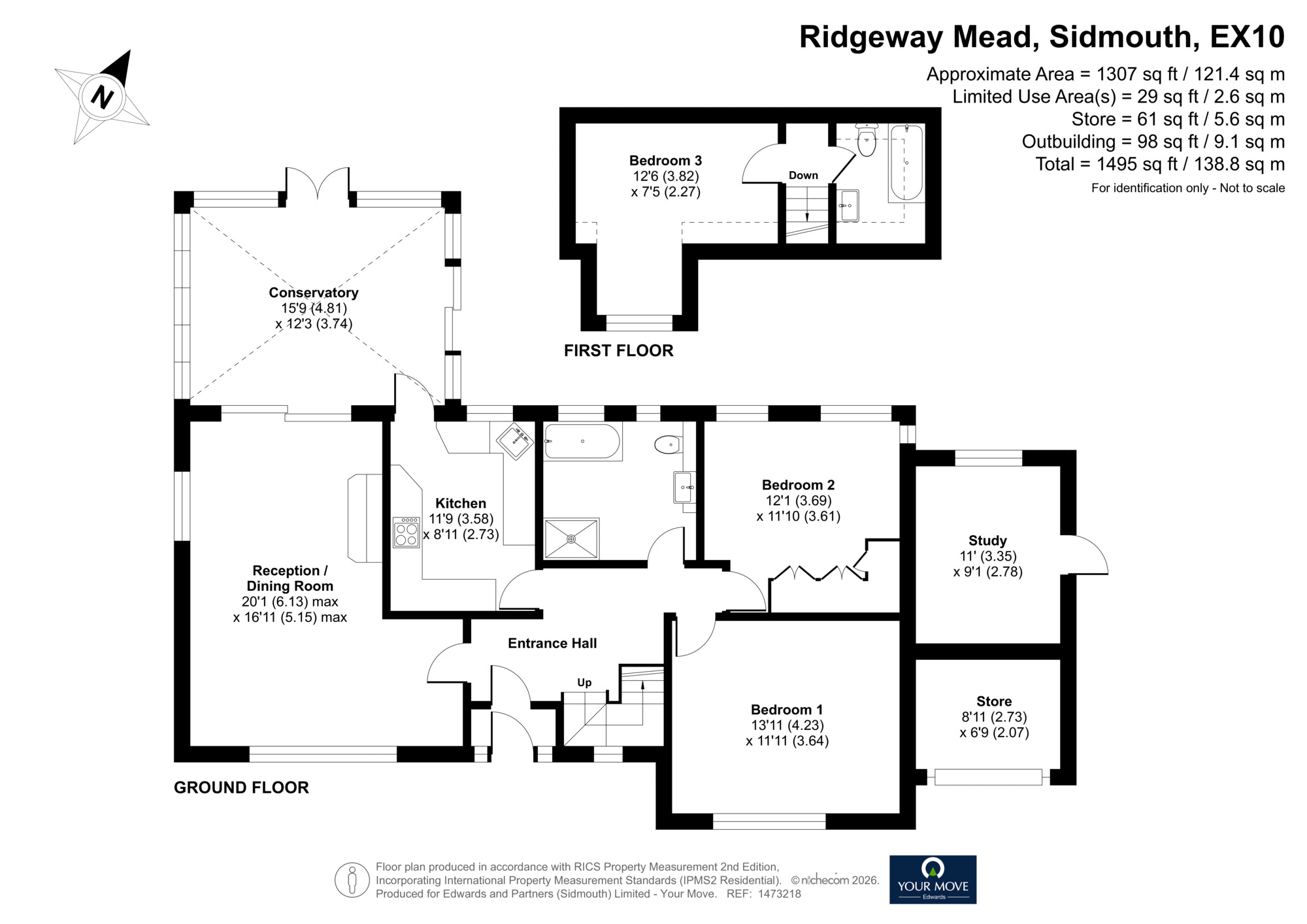 Floorplan of 3 bedroom Detached Bungalow for sale, Ridgeway Mead, Sidmouth, Devon, EX10
