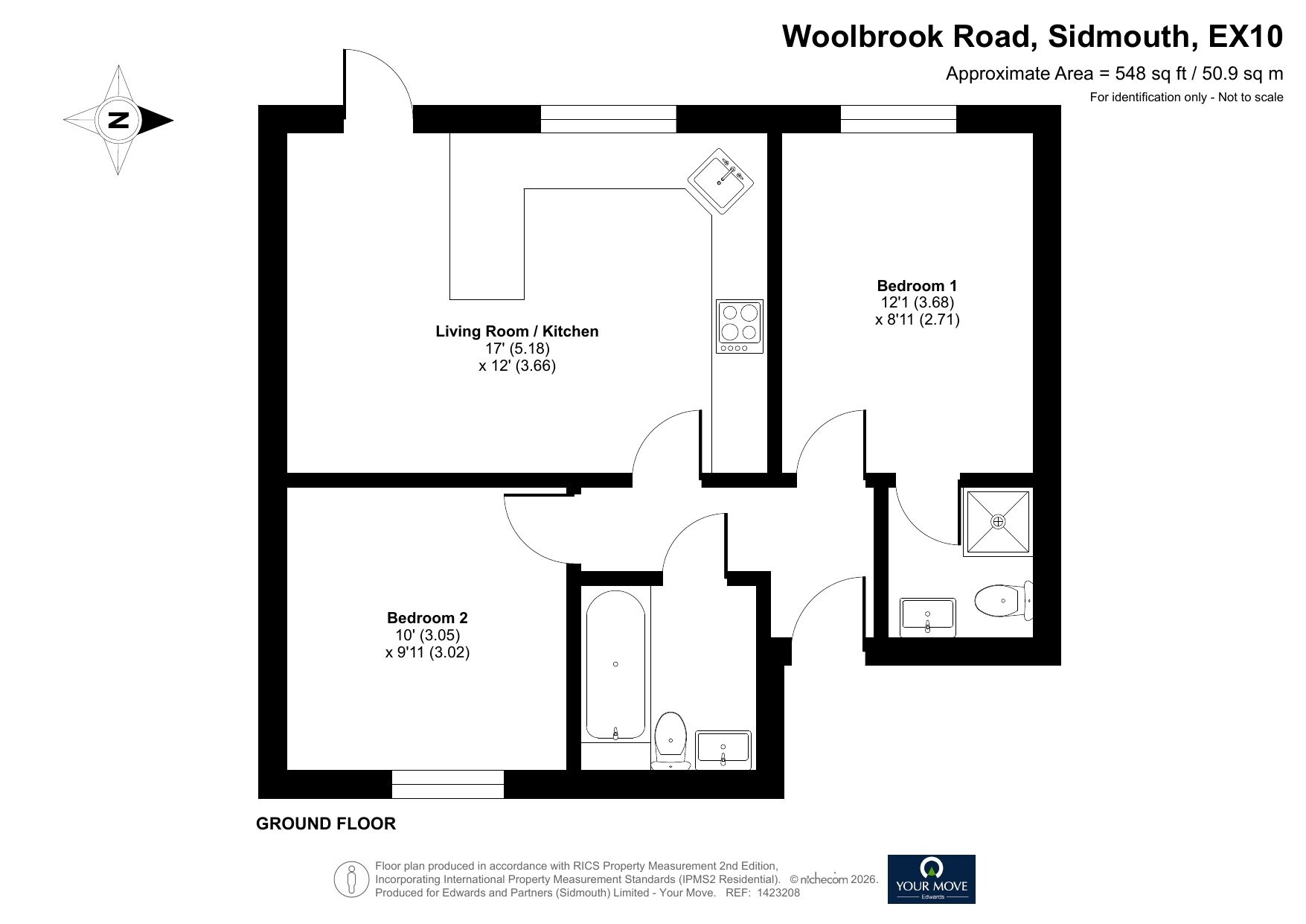 Floorplan of 2 bedroom Flat to rent, Woolbrook Road, Sidmouth, Devon, EX10