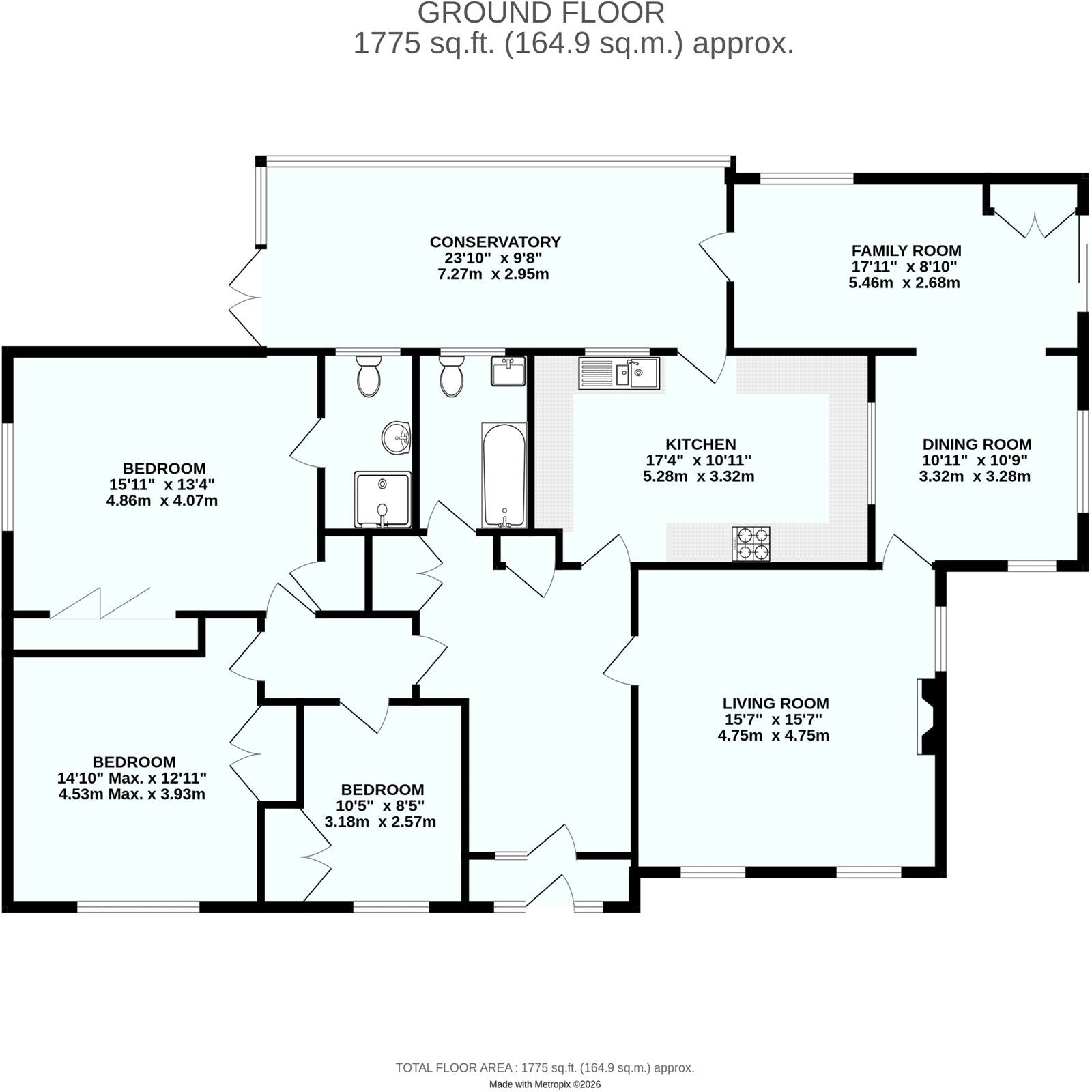 Floorplan of 3 bedroom Detached Bungalow for sale, Millmoor Lane, Newton Poppleford, Devon, EX10