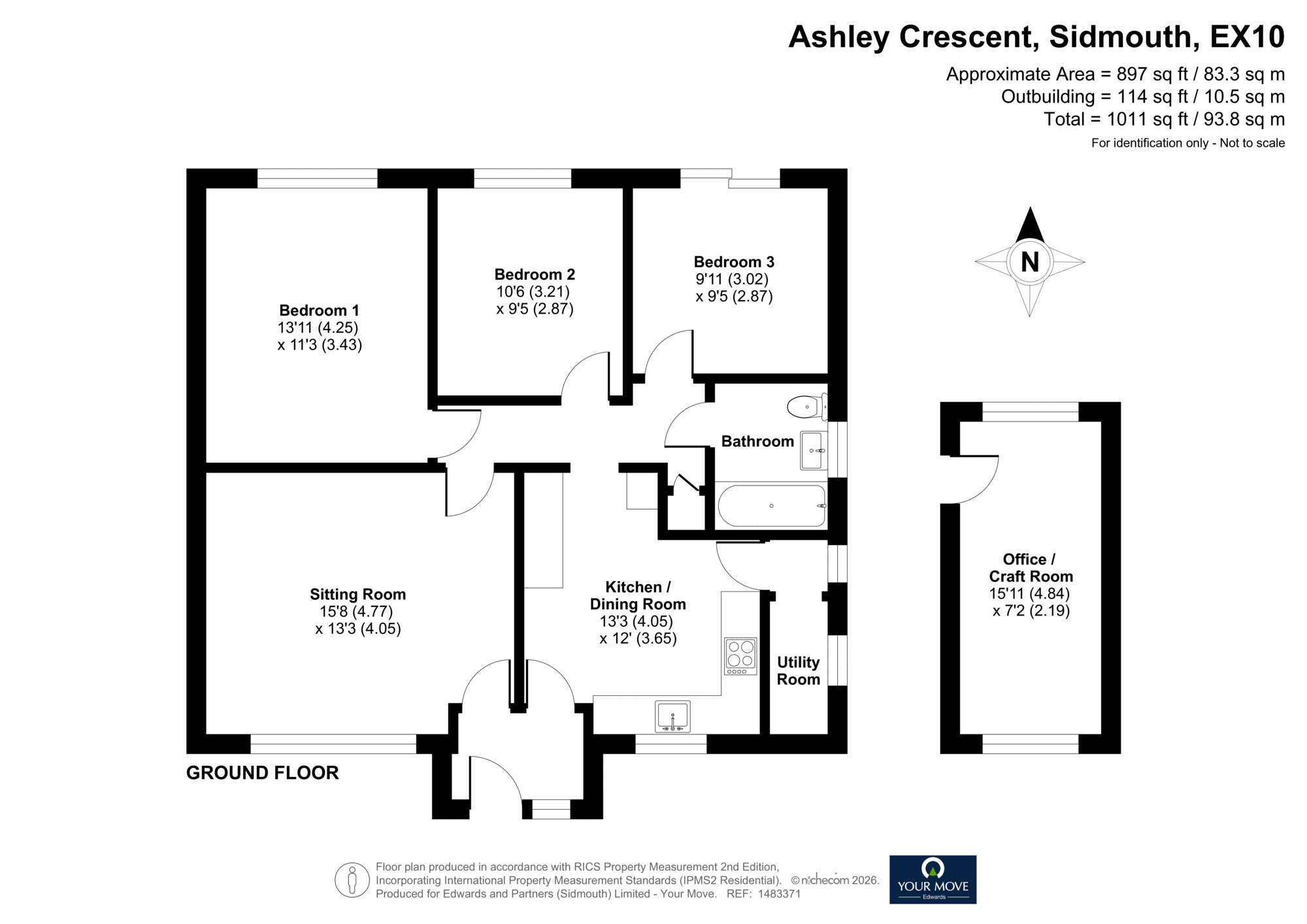 Floorplan of 3 bedroom Semi Detached Bungalow for sale, Ashley Crescent, Sidmouth, Devon, EX10