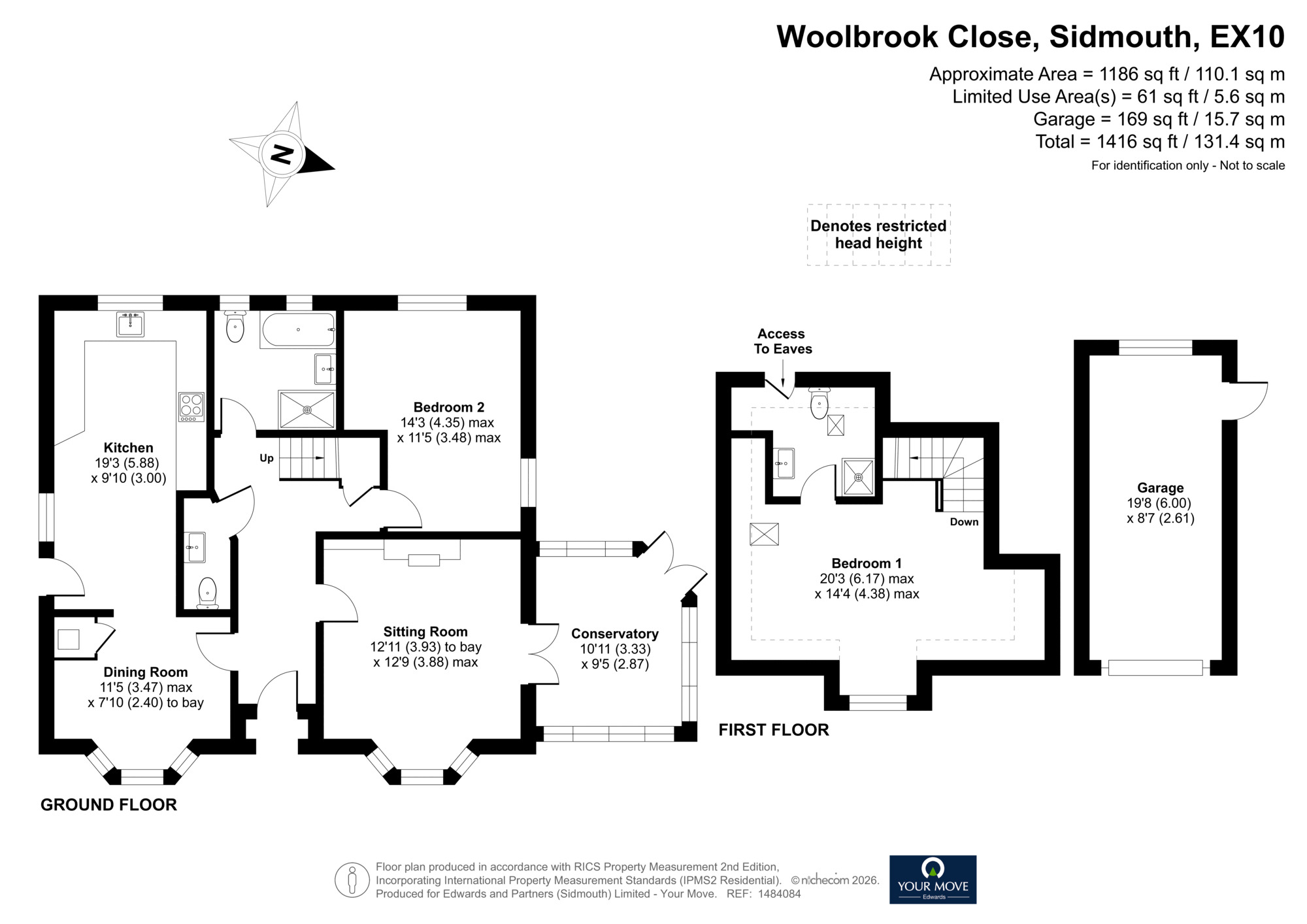Floorplan of 2 bedroom Detached House for sale, Woolbrook Close, Sidmouth, Devon, EX10