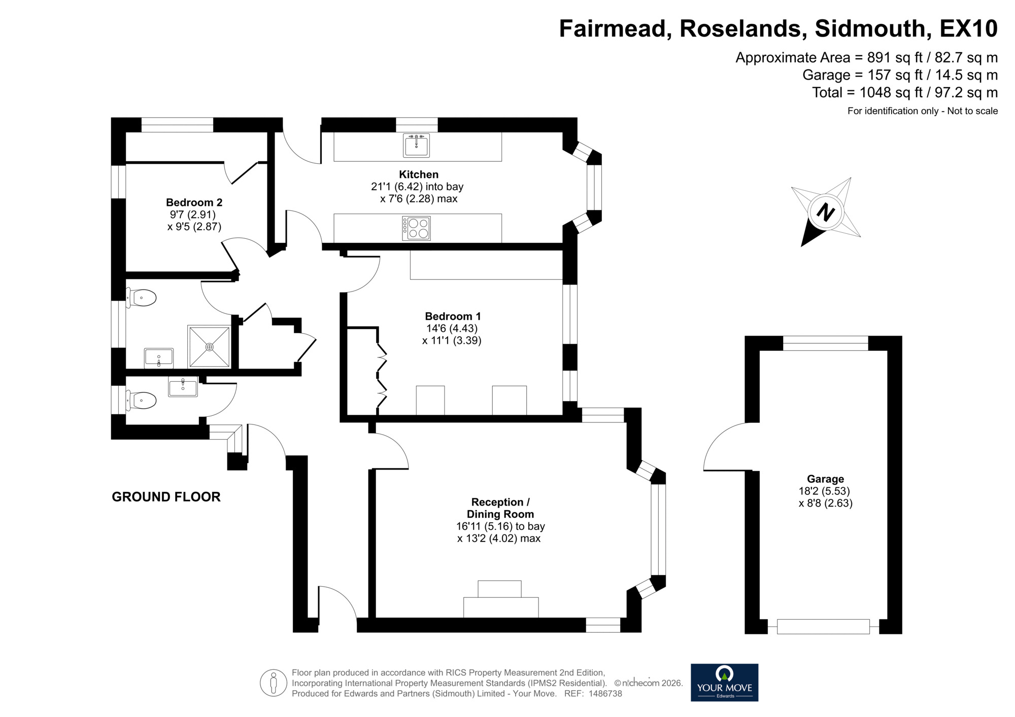 Floorplan of 2 bedroom Flat for sale, Roselands, Sidmouth, Devon, EX10