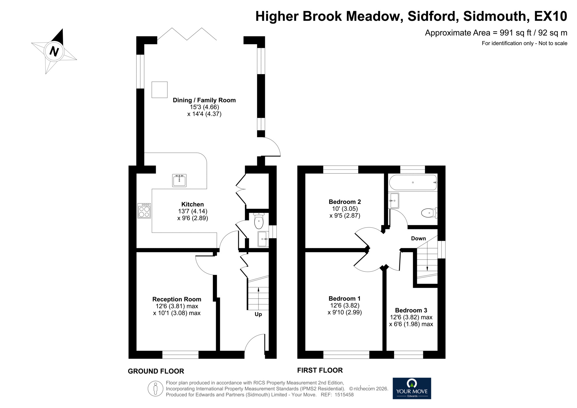 Floorplan of 3 bedroom Semi Detached House for sale, Higher Brook Meadow, Sidford, Devon, EX10