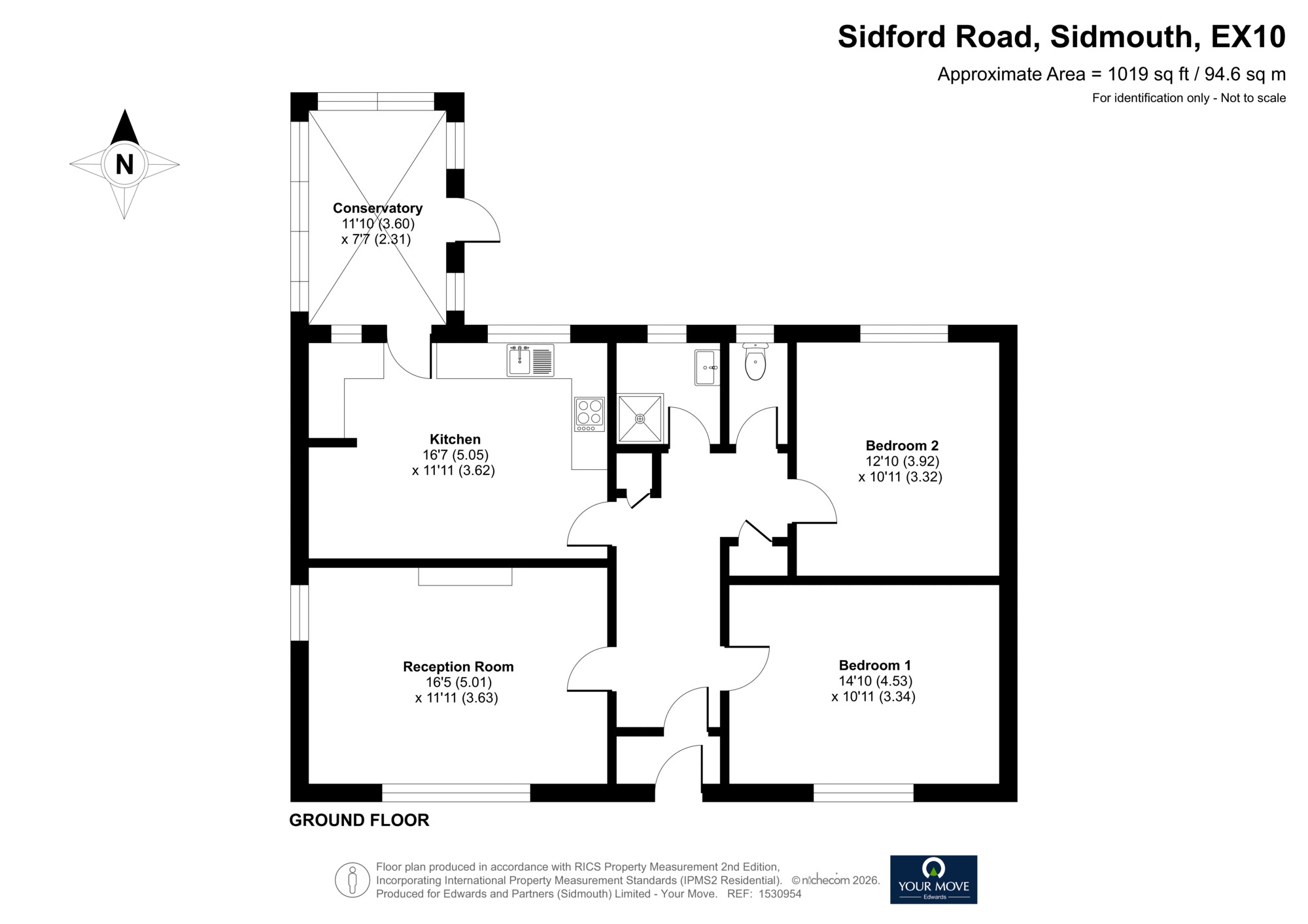 Floorplan of 2 bedroom Semi Detached Bungalow for sale, Sidford Road, Sidmouth, Devon, EX10