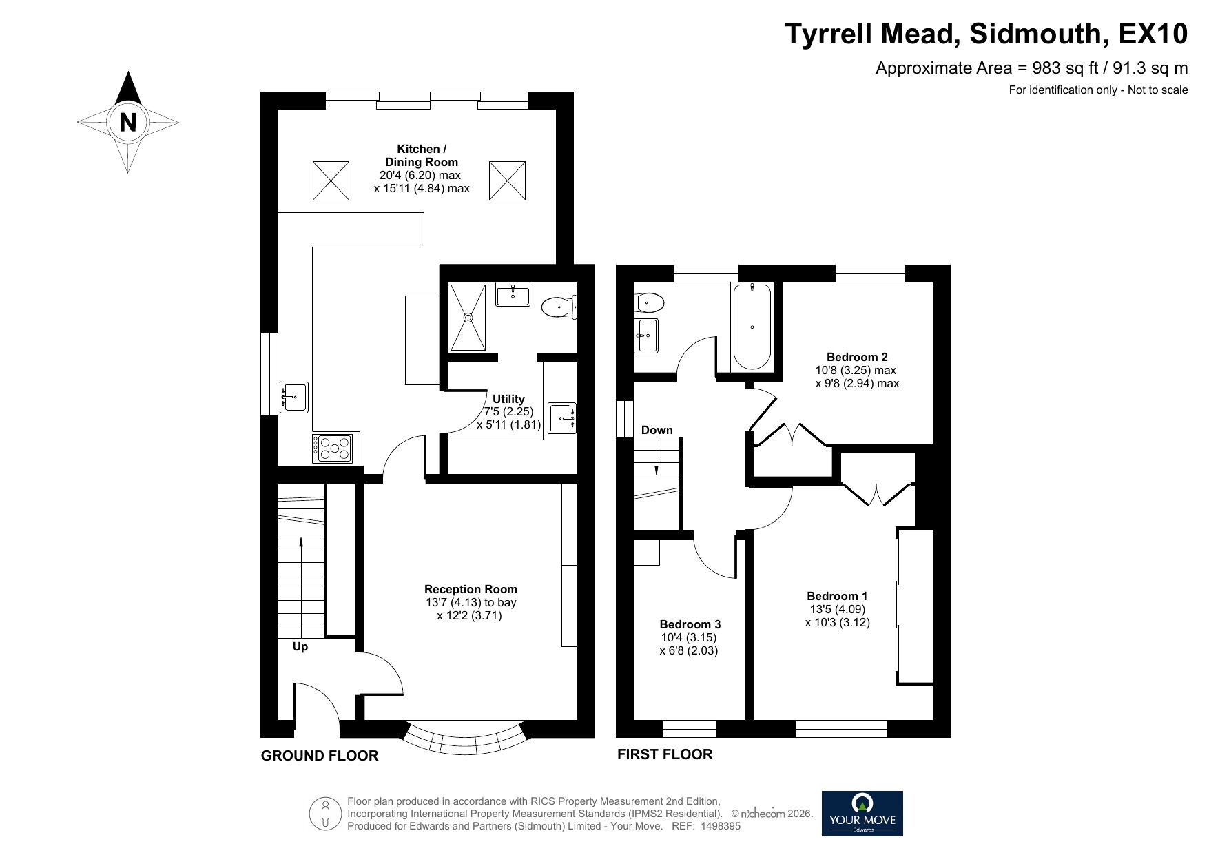 Floorplan of 3 bedroom Semi Detached House for sale, Tyrrell Mead, Sidmouth, Devon, EX10