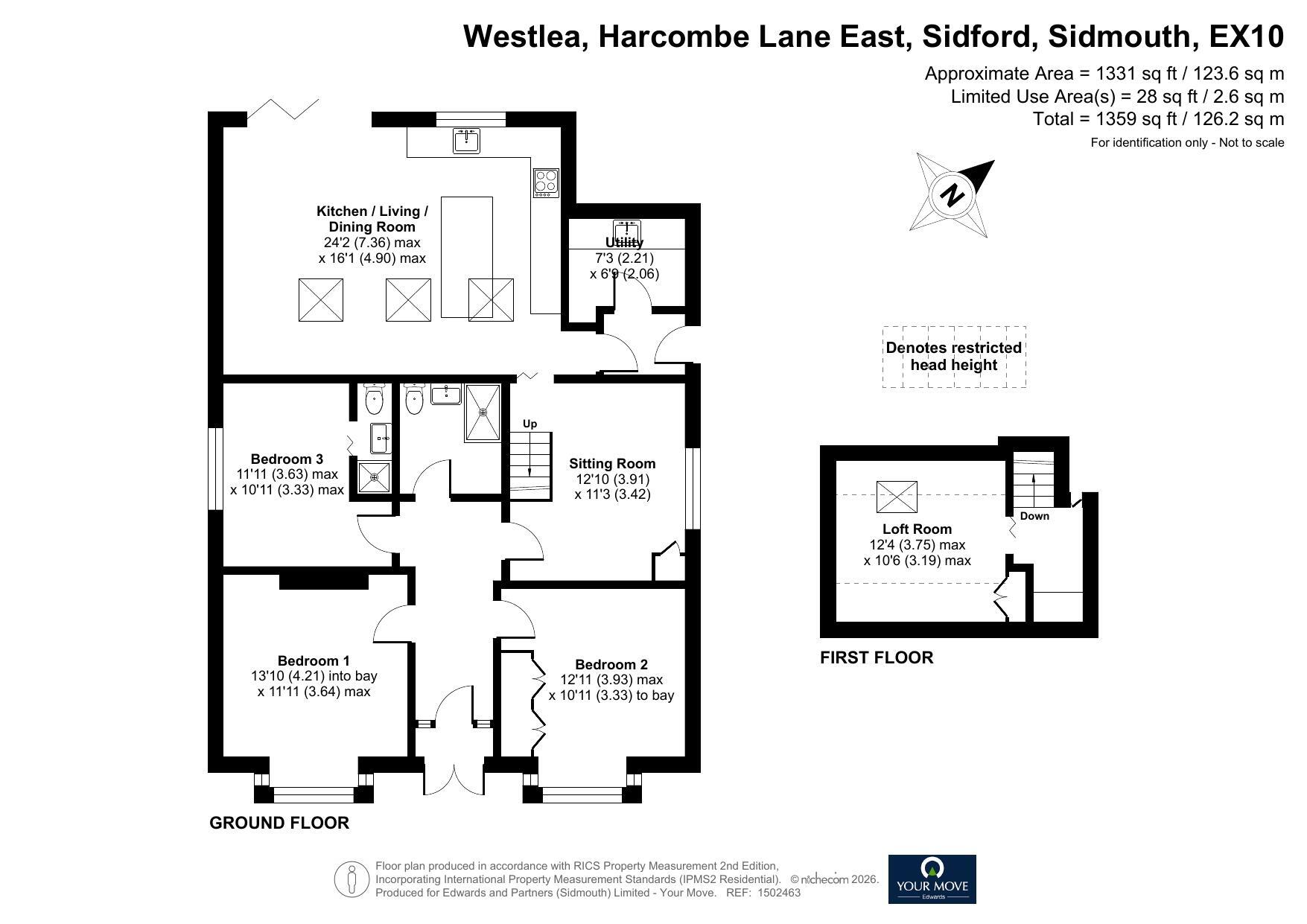 Floorplan of 3 bedroom Detached Bungalow for sale, Harcombe Lane East, Sidford, Devon, EX10