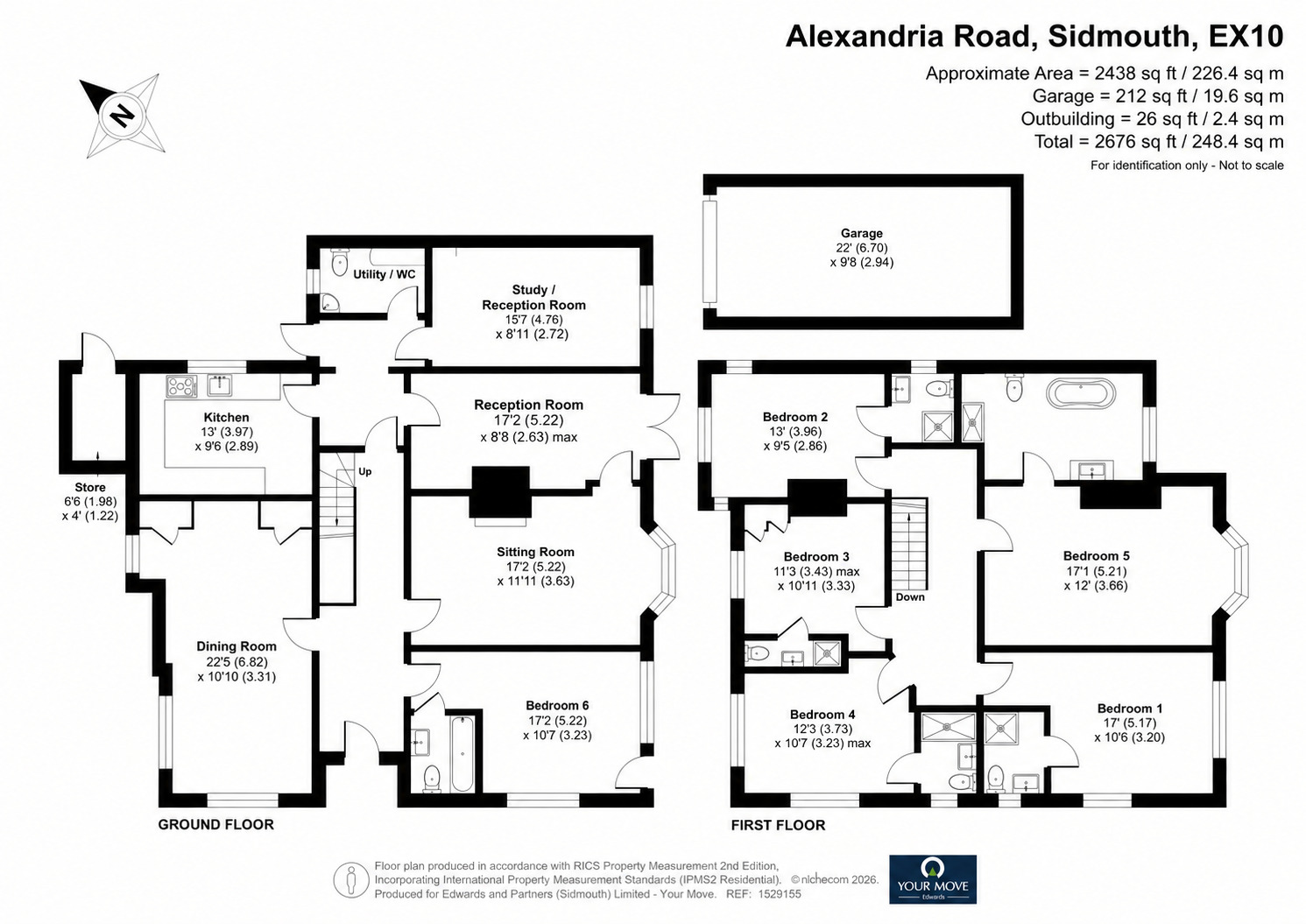 Floorplan of 6 bedroom Detached House for sale, Alexandria Road, Sidmouth, Devon, EX10